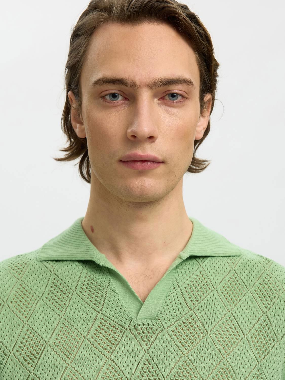 Slharco Ss Knit Structure Open Polo Aspen Green