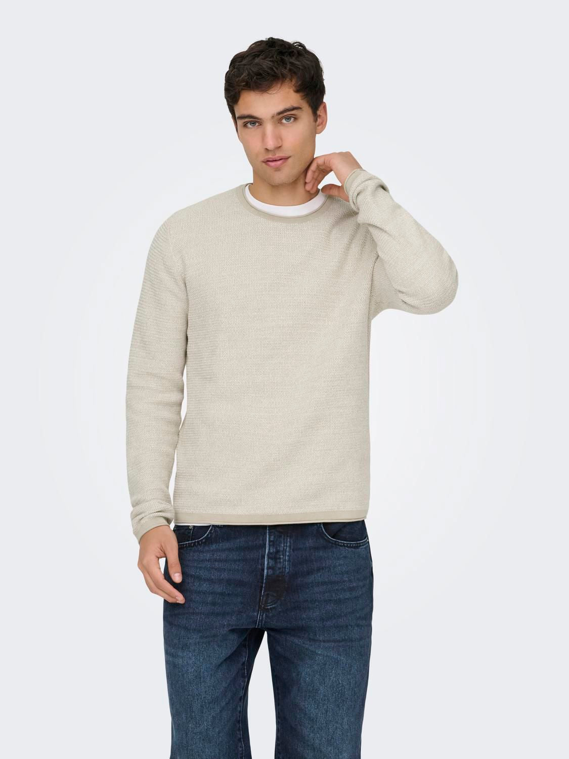 Onseric Reg 12 Struc Crew Knit Noos Silver Lining W. Cloud Dancer