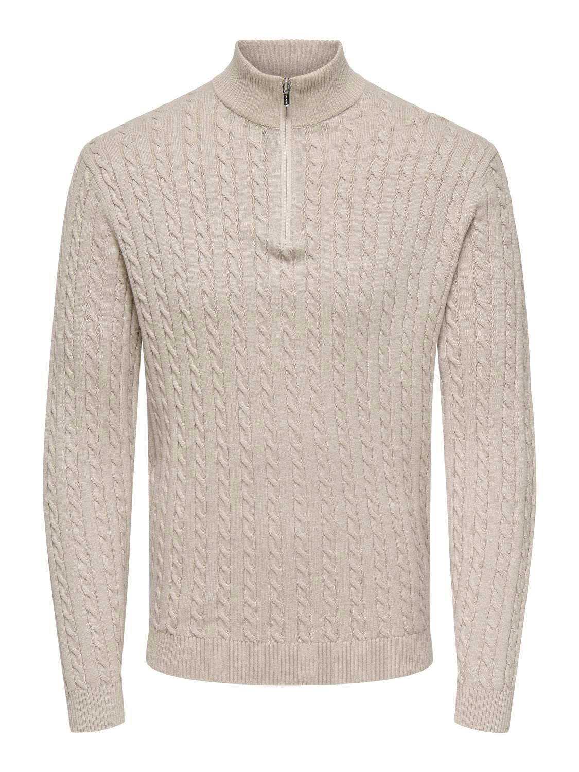 Onsloui Reg 12 Cabel Half Zip Knit Noos Oatmeal Melange