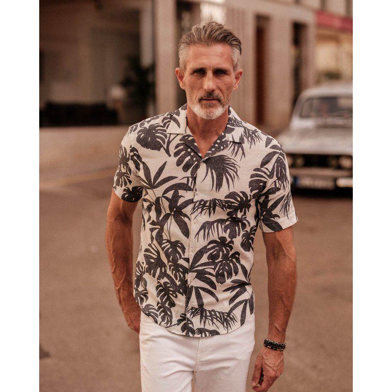 Palm Print Short Sleeve Shirt 310 White Print
