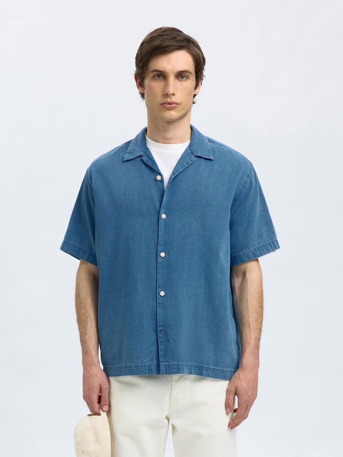Slhrlxrick Denim Ss Shirt Medium Blue Denim