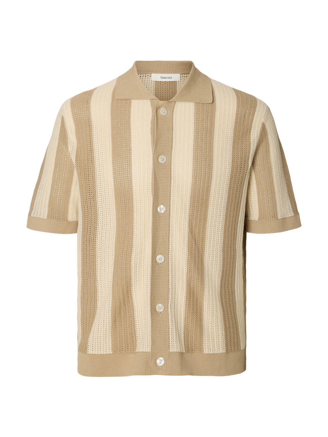 Slhshane Ss Open Struc Polo Cardigan Birch White Pepper