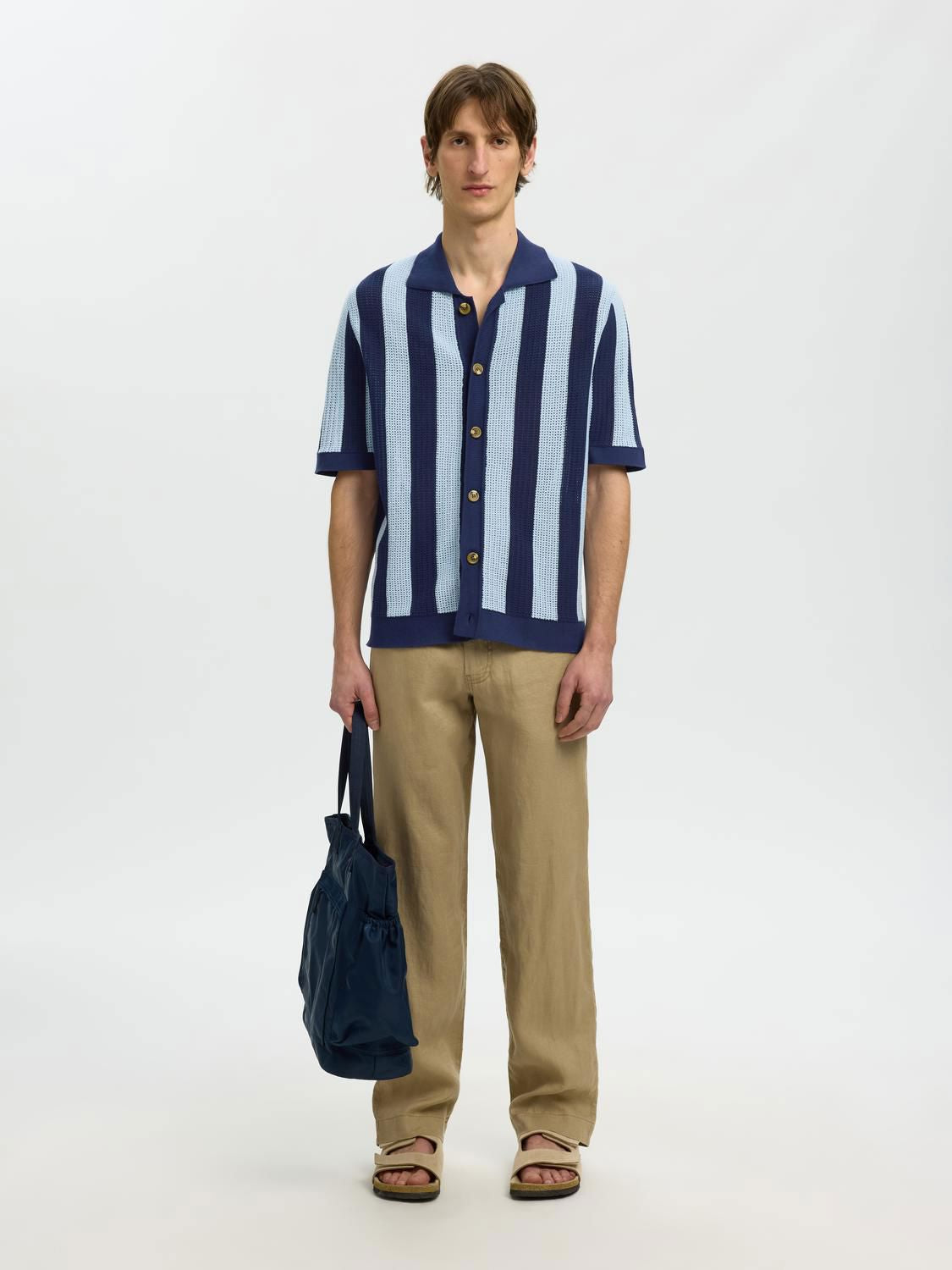 Slhshane Ss Open Struc Polo Cardigan Ocean Cavern Cashmere Blue