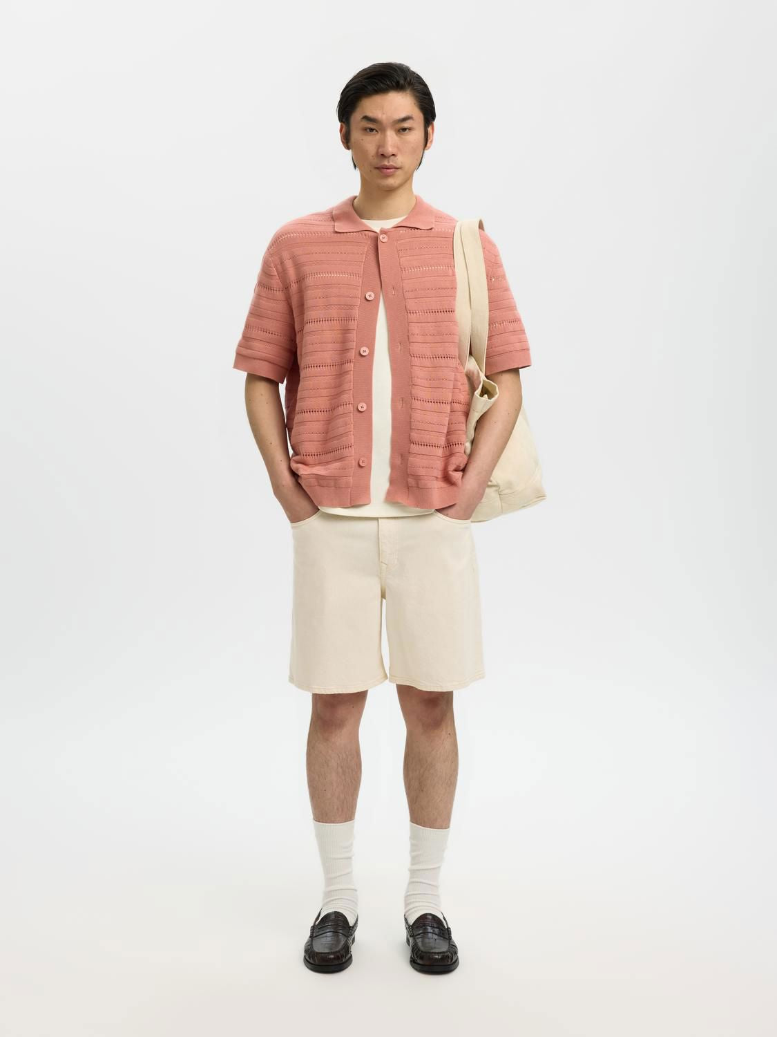 Slhpalle Ss Knit Polo Cardigan Rose Dawn