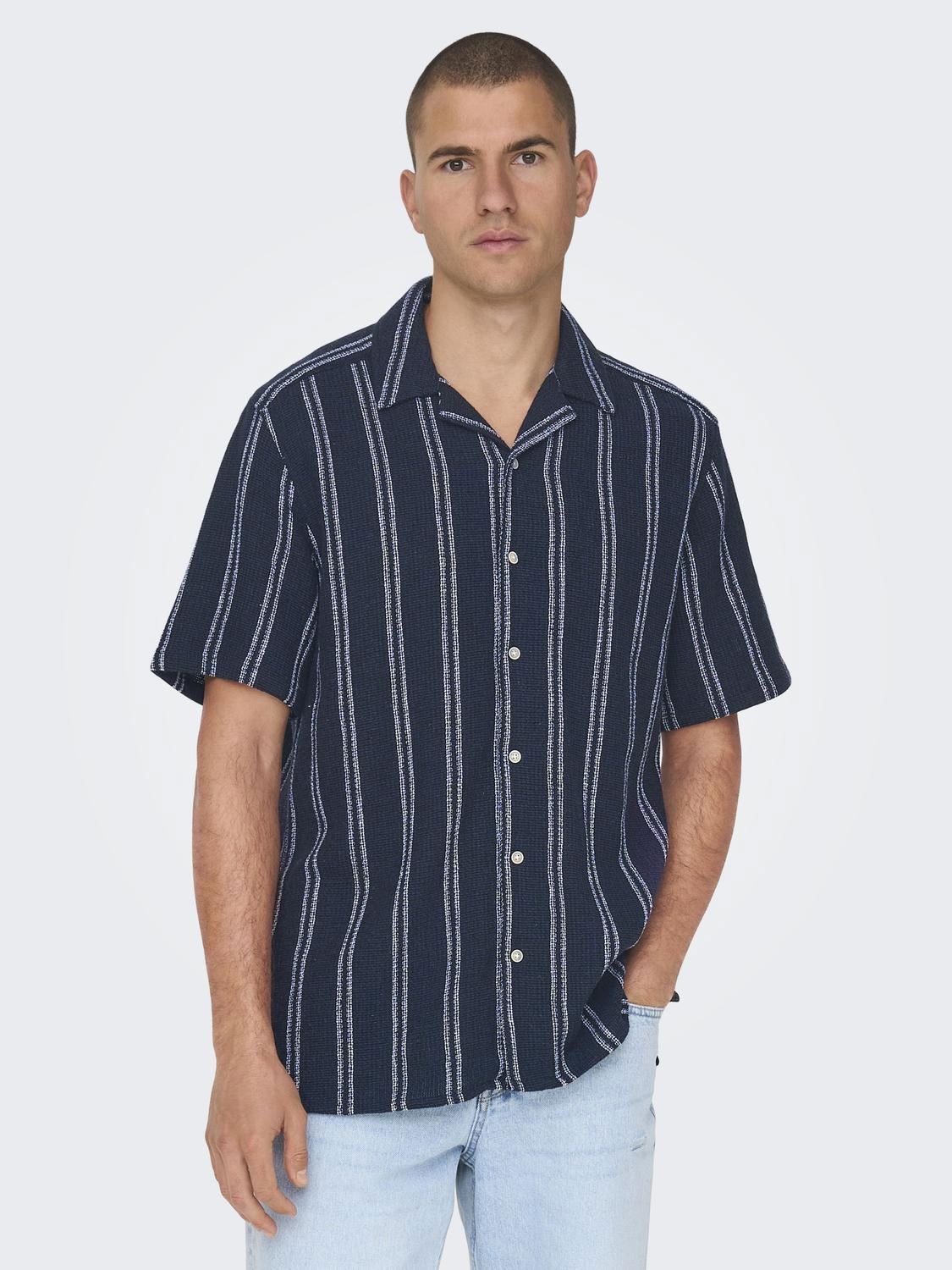 Onstrev Life Reg Stripe Ss Shirt Noos Dark Navy
