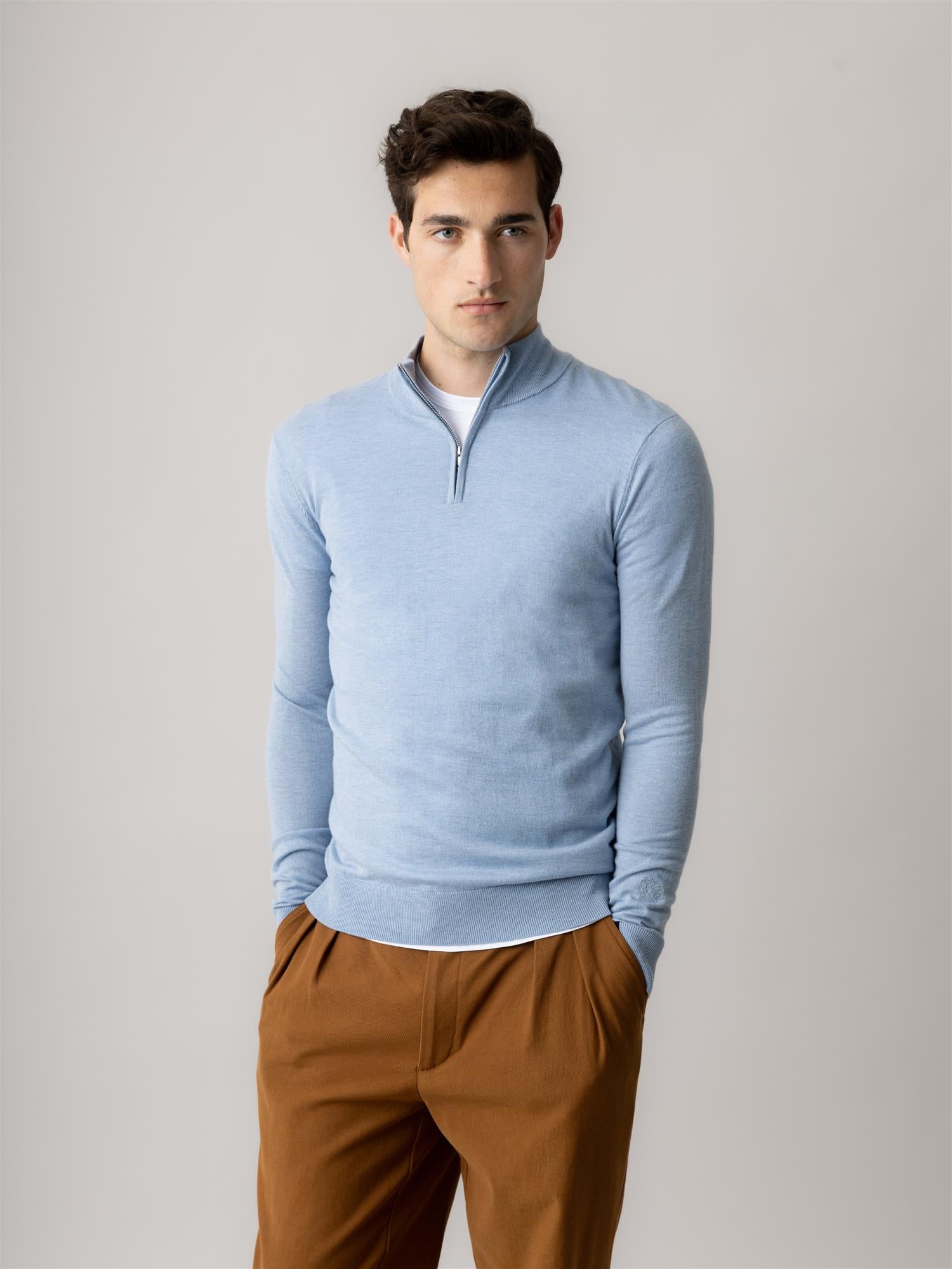 Mmgadam Soft Zip Turtle Neck Knit Light Blue Melange