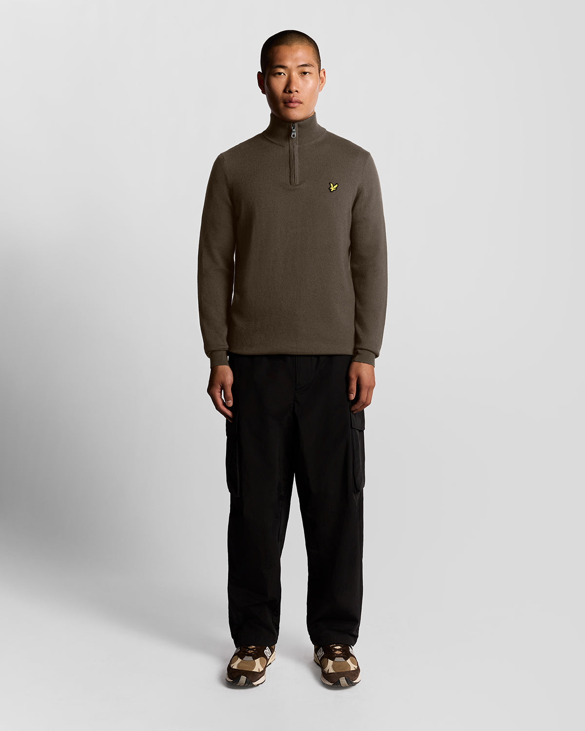 Cotton Merino Quarter Zip Jumper Espresso