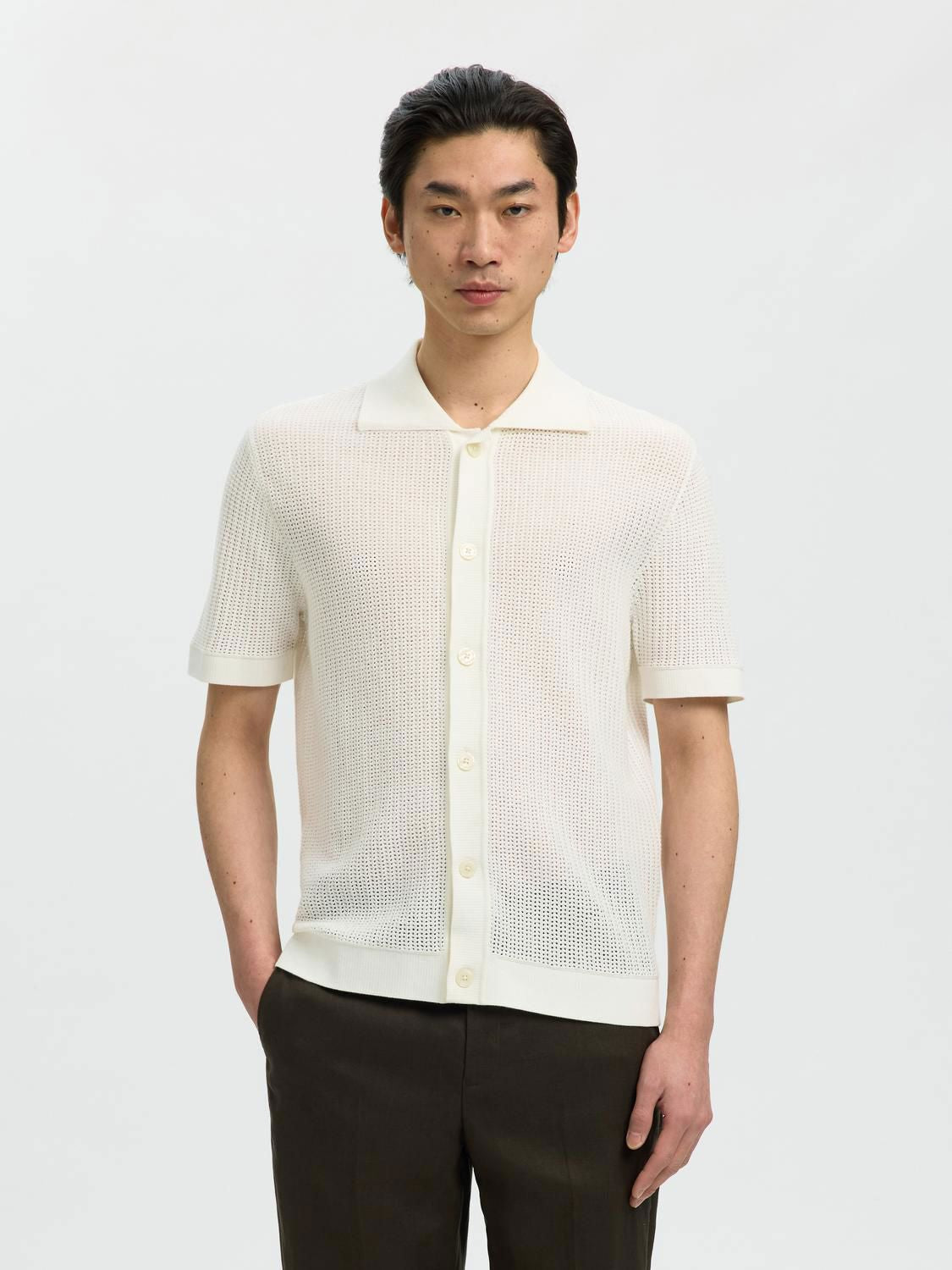 Slhshane Ss Open Struc Polo Cardigan Egret