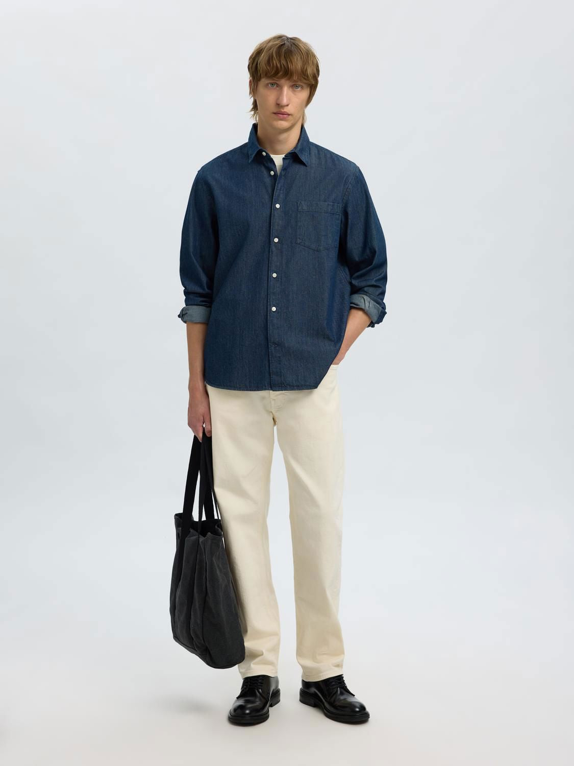 Slmregclaus Carlo Denim Ls Shirt Noos Dark Blue Denim