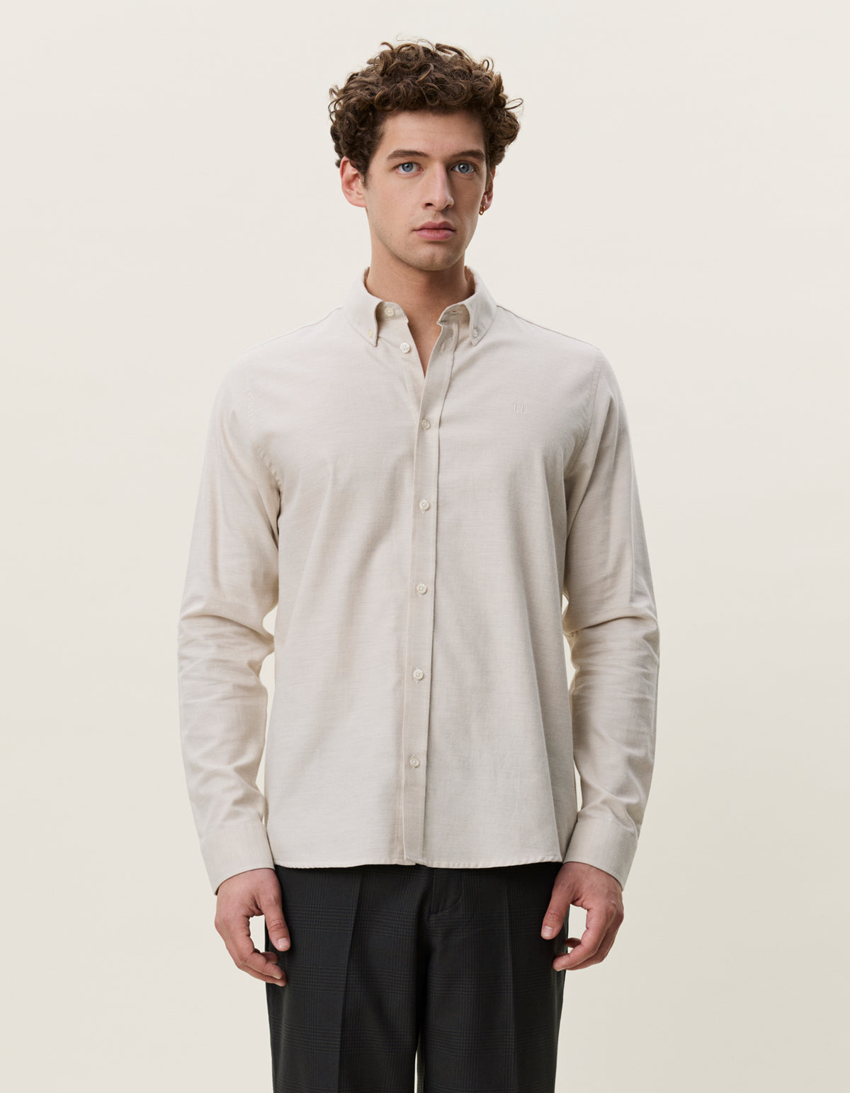 Soft Flannel Shirt Oyster Gray White