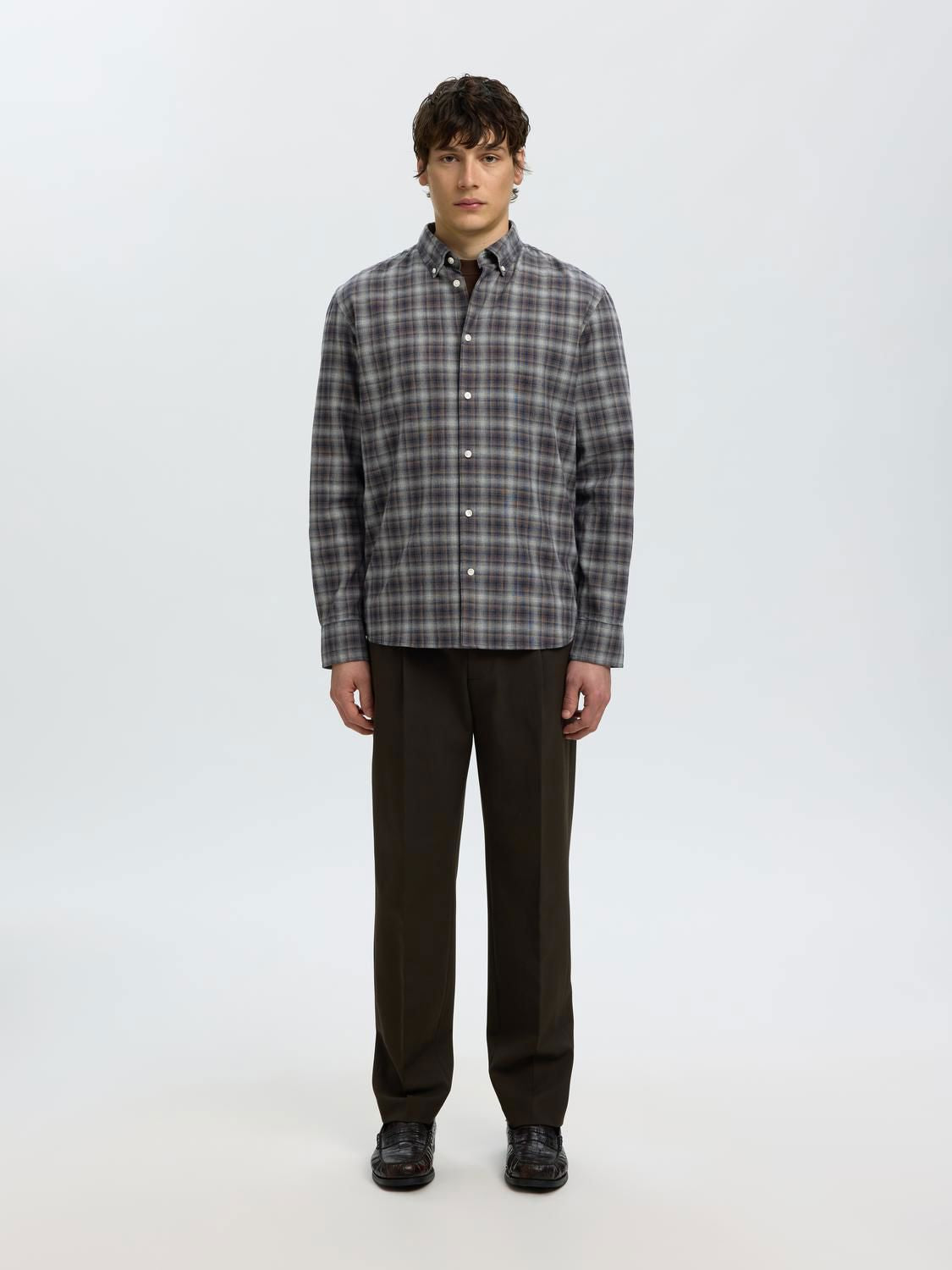 Slmcole-Jay Reg Melange Ls Shirt Noos Sky Captain Brown