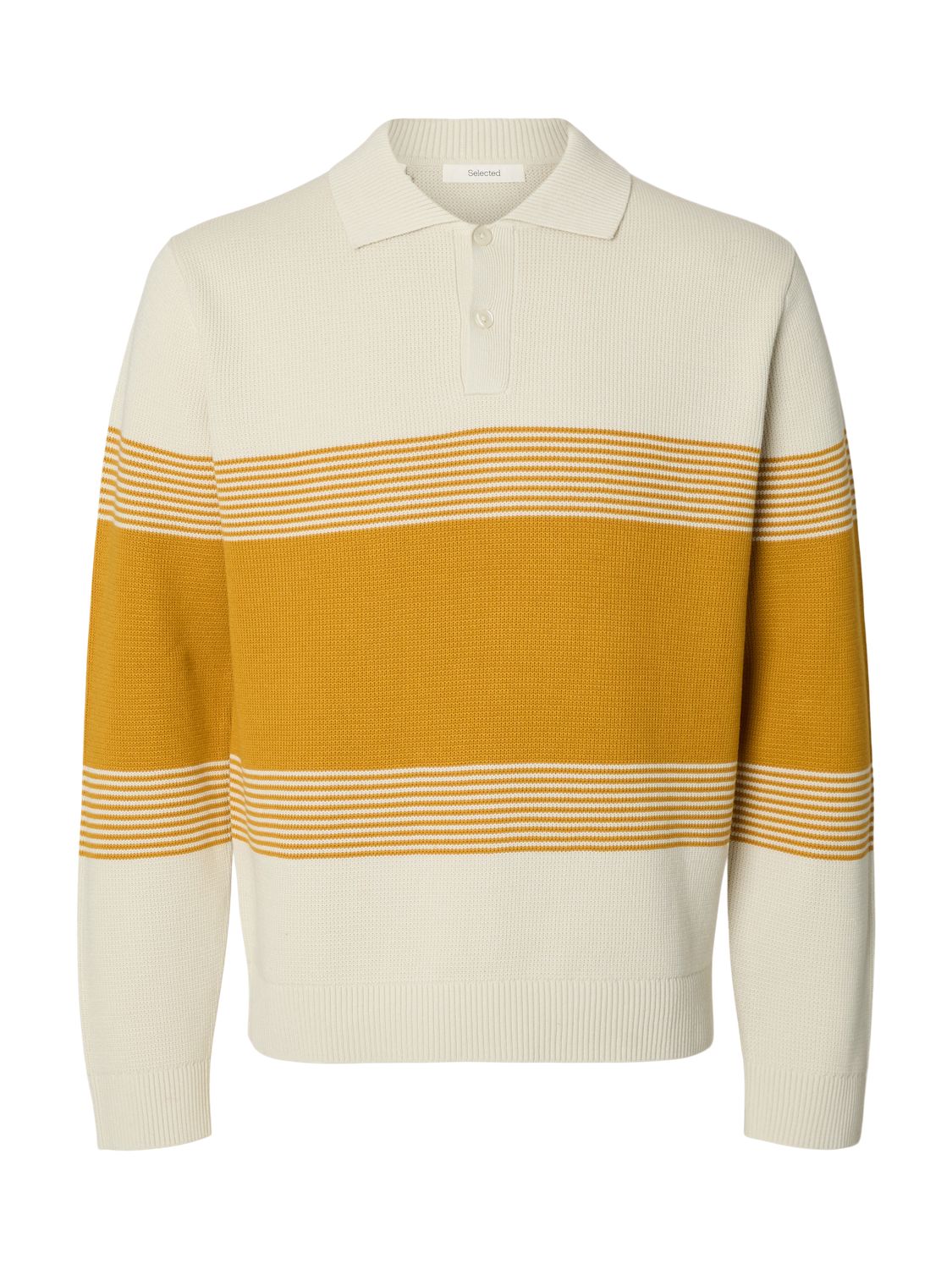 Slmdane Ls Knit Stripe Polo Silver Birch Chai Tea