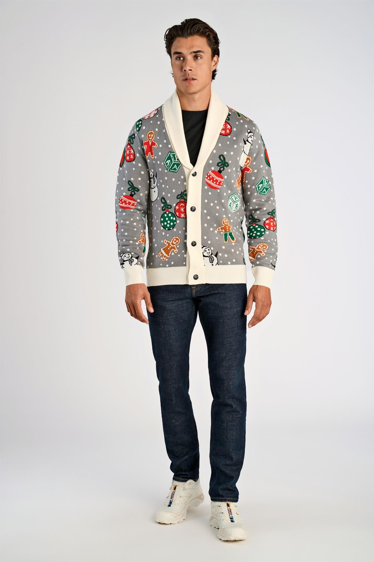 Xmas shawl collar cardigan Grey