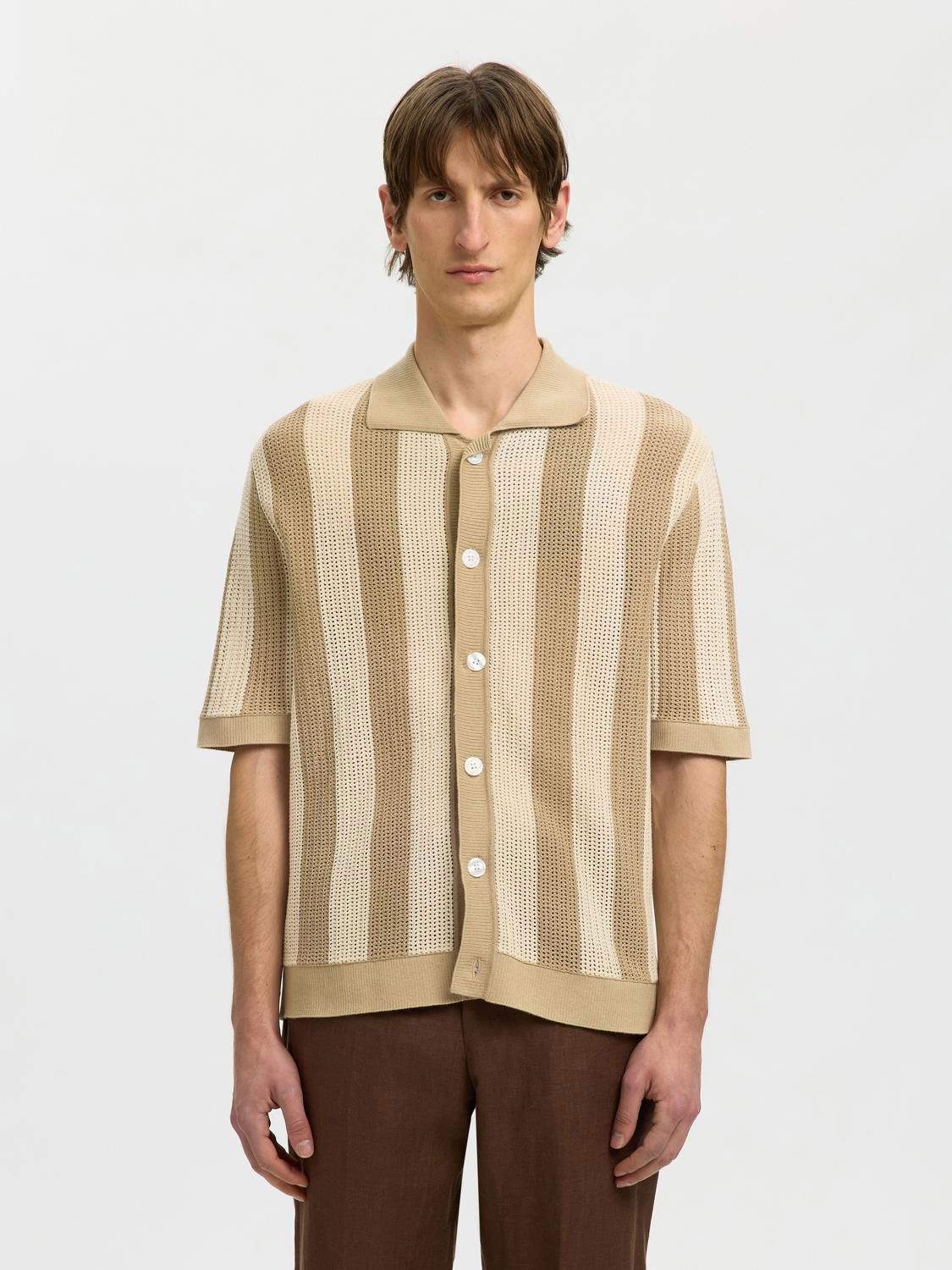 Slhshane Ss Open Struc Polo Cardigan Birch White Pepper