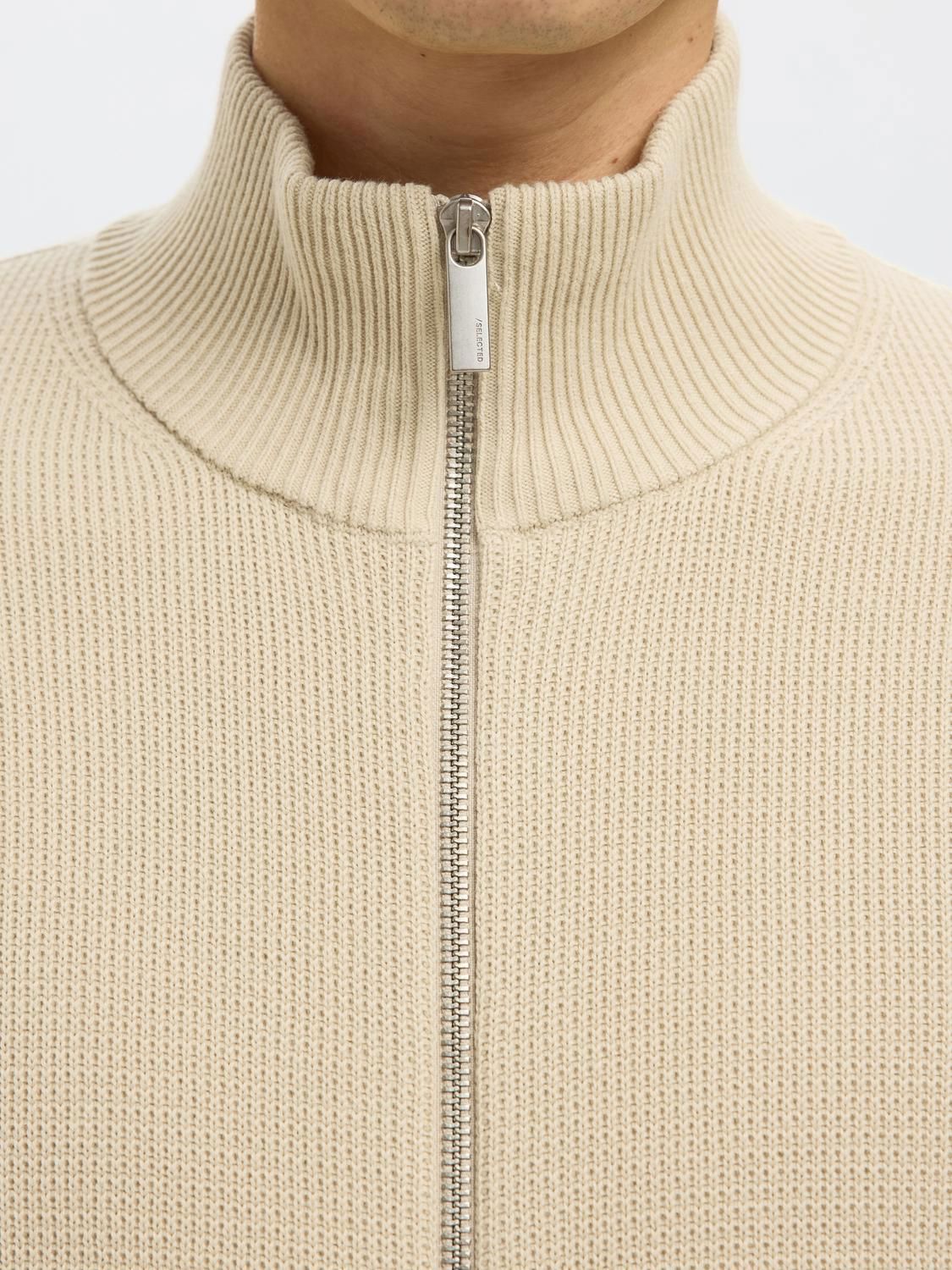 Slmdane Ls Knit Structure Full Zip Noos Oatmeal