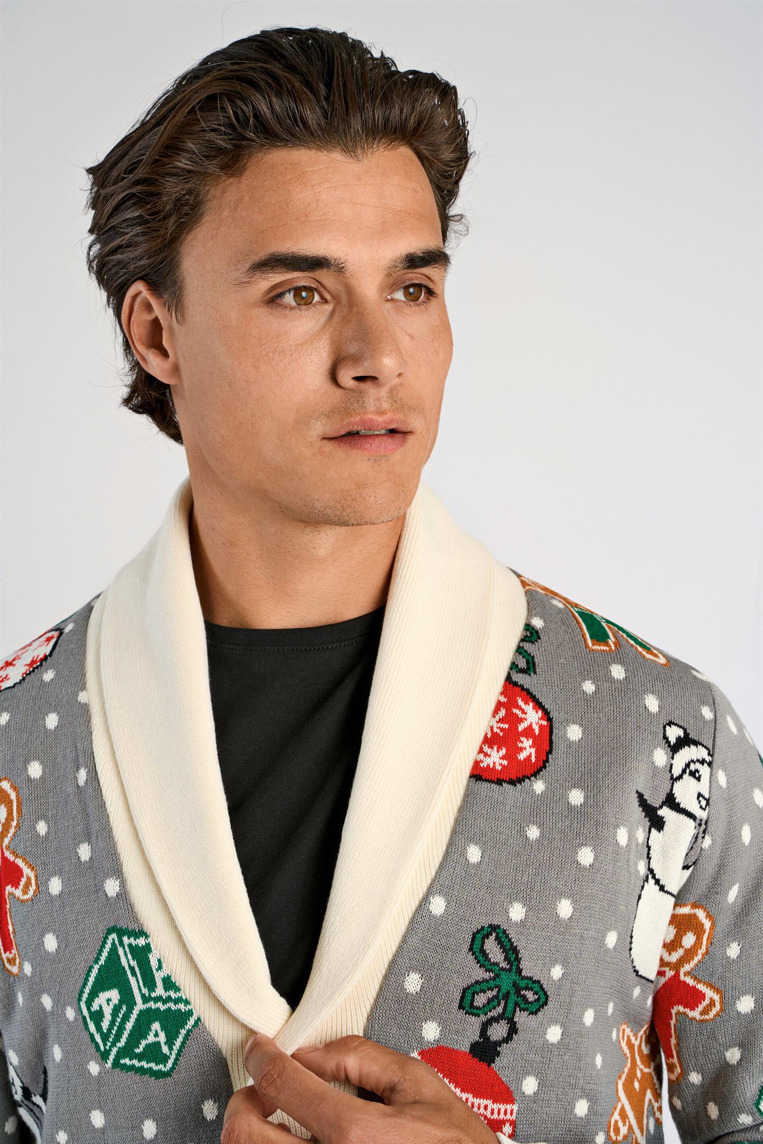 Xmas shawl collar cardigan Grey