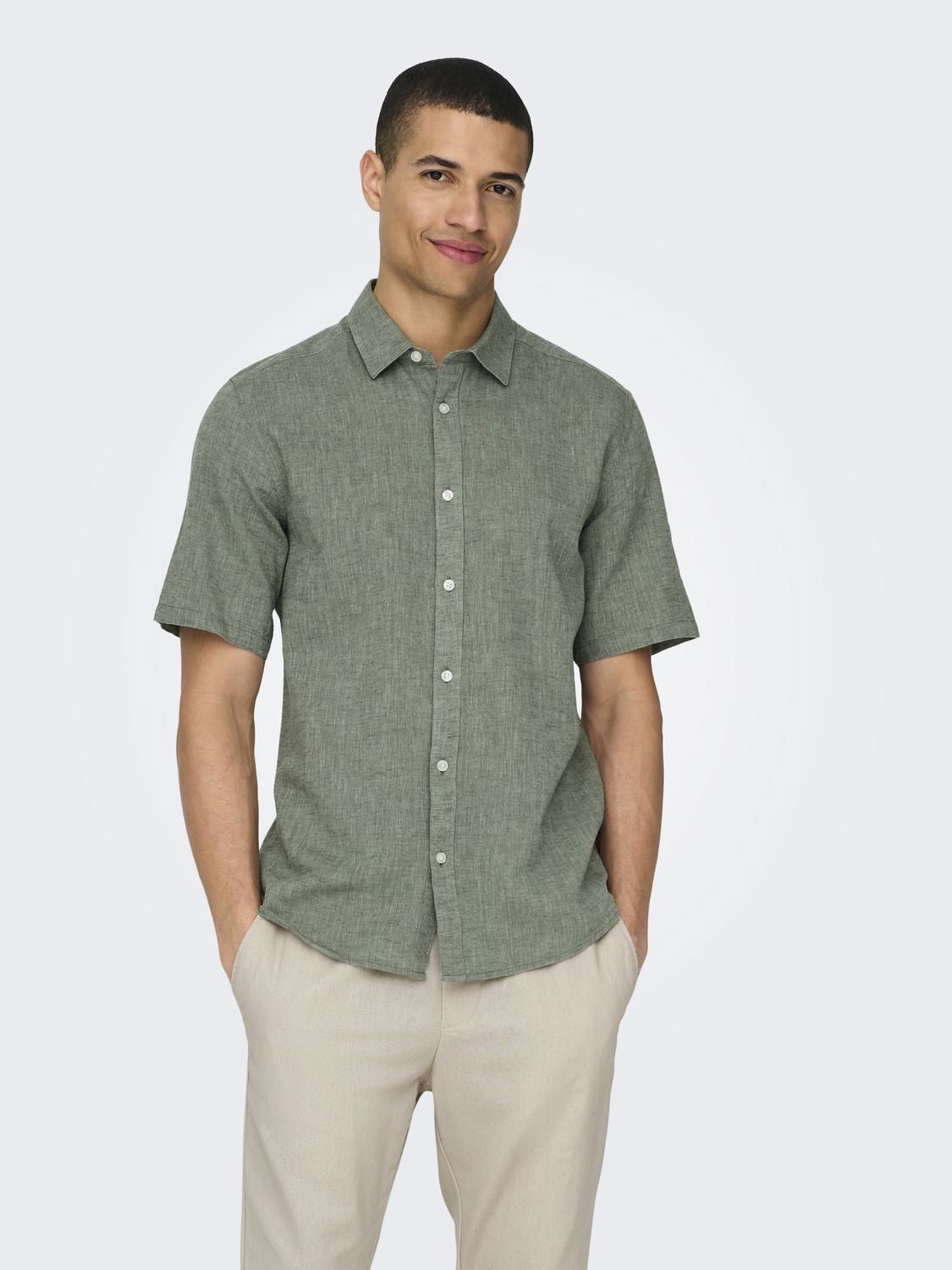 Onscaiden Life Ss Solid Linen Blend Noos Swamp