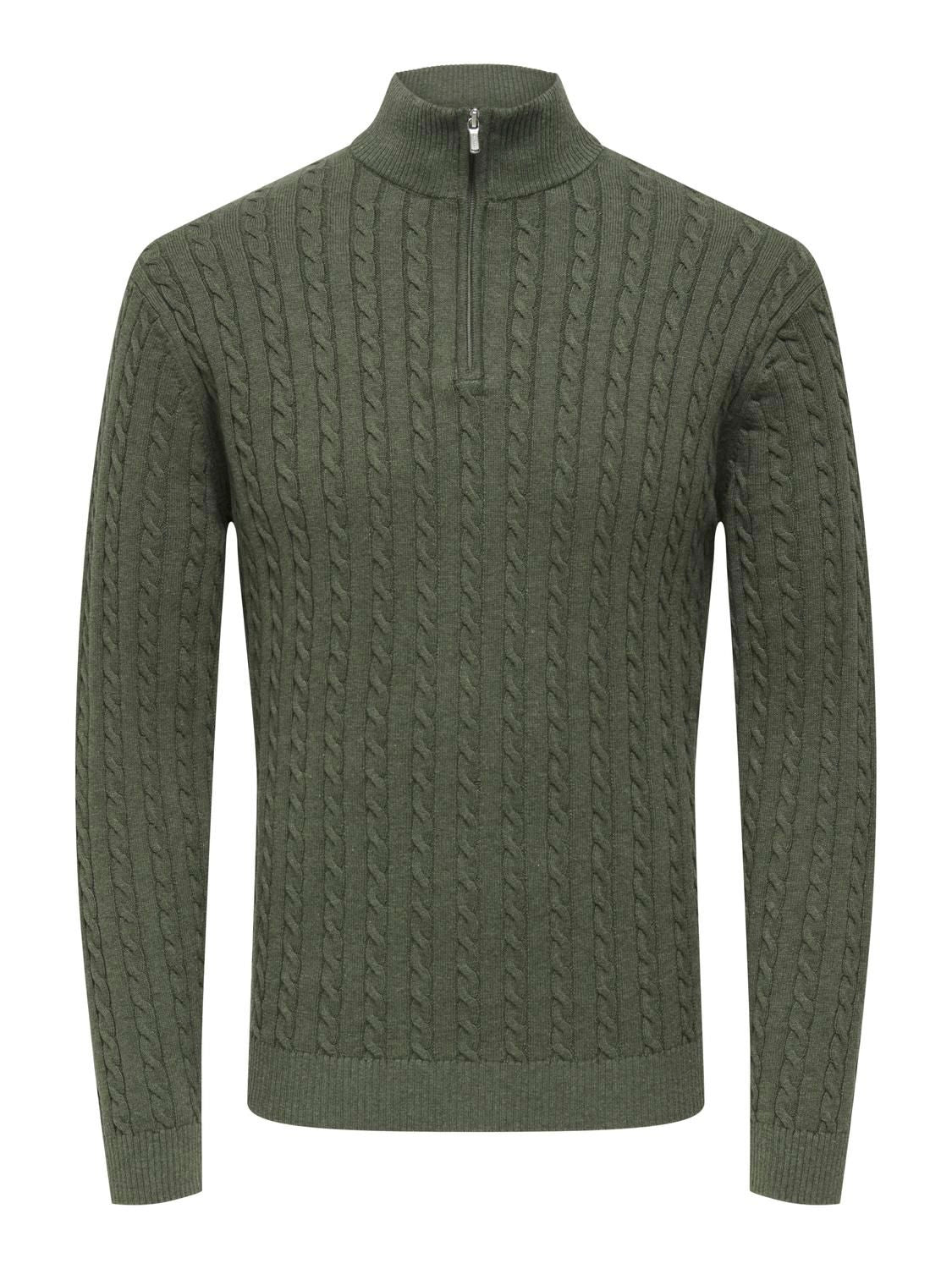 Onsloui Reg 12 Cabel Half Zip Knit Noos Castor Gray Melange