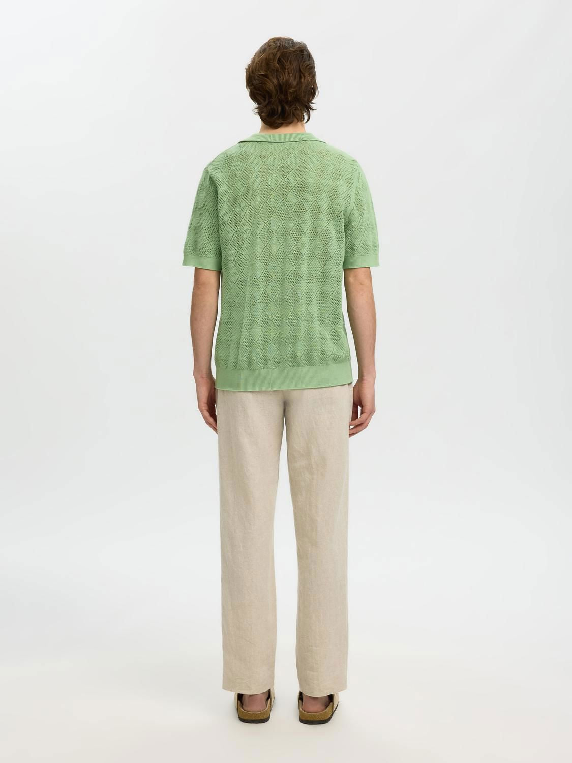 Slharco Ss Knit Structure Open Polo Aspen Green