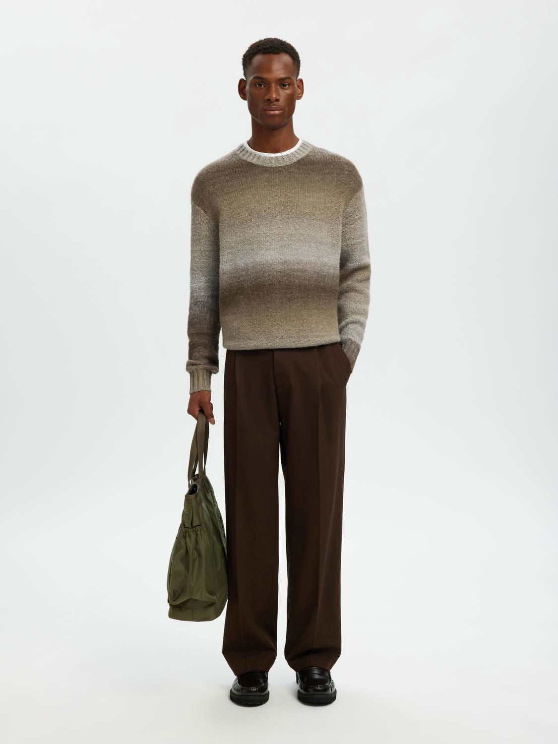 Slhgaard Relaxed Ls Knit Crew Neck Noos Chinchilla Multi Color