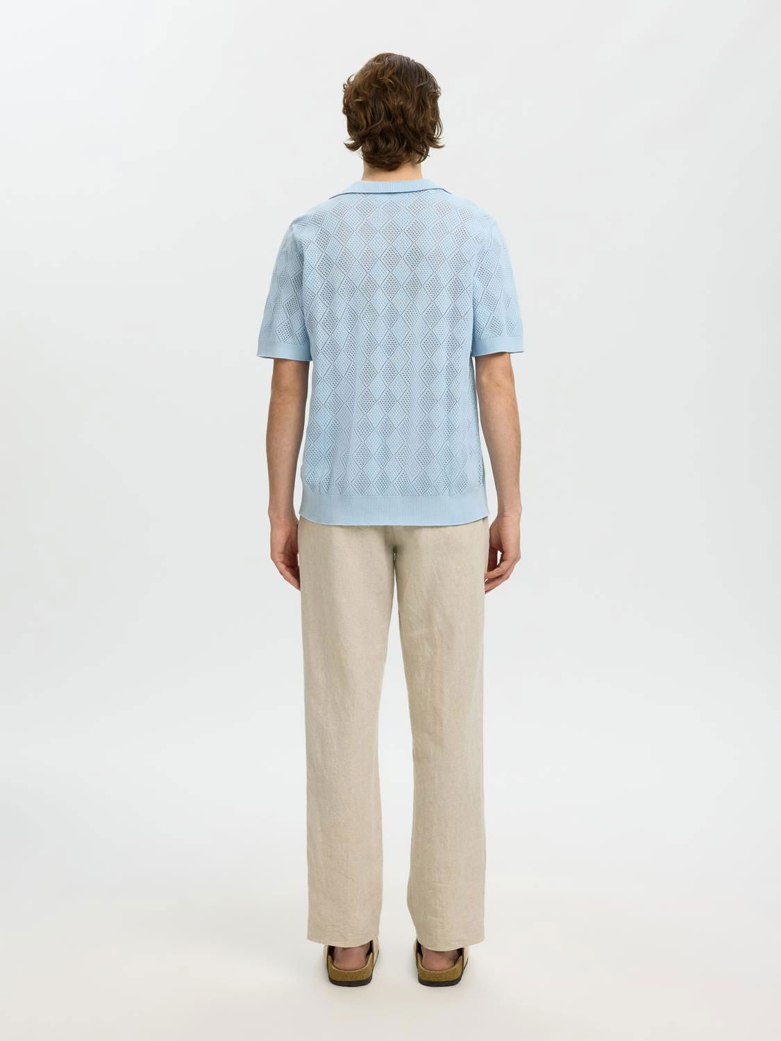 Slharco Ss Knit Structure Open Polo Cashmere Blue