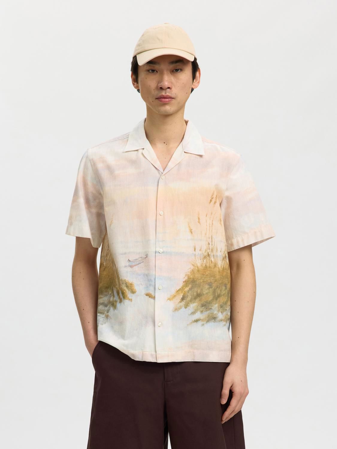 Slhregkelso Sunset Ss Shirt Dusty Blue Boat