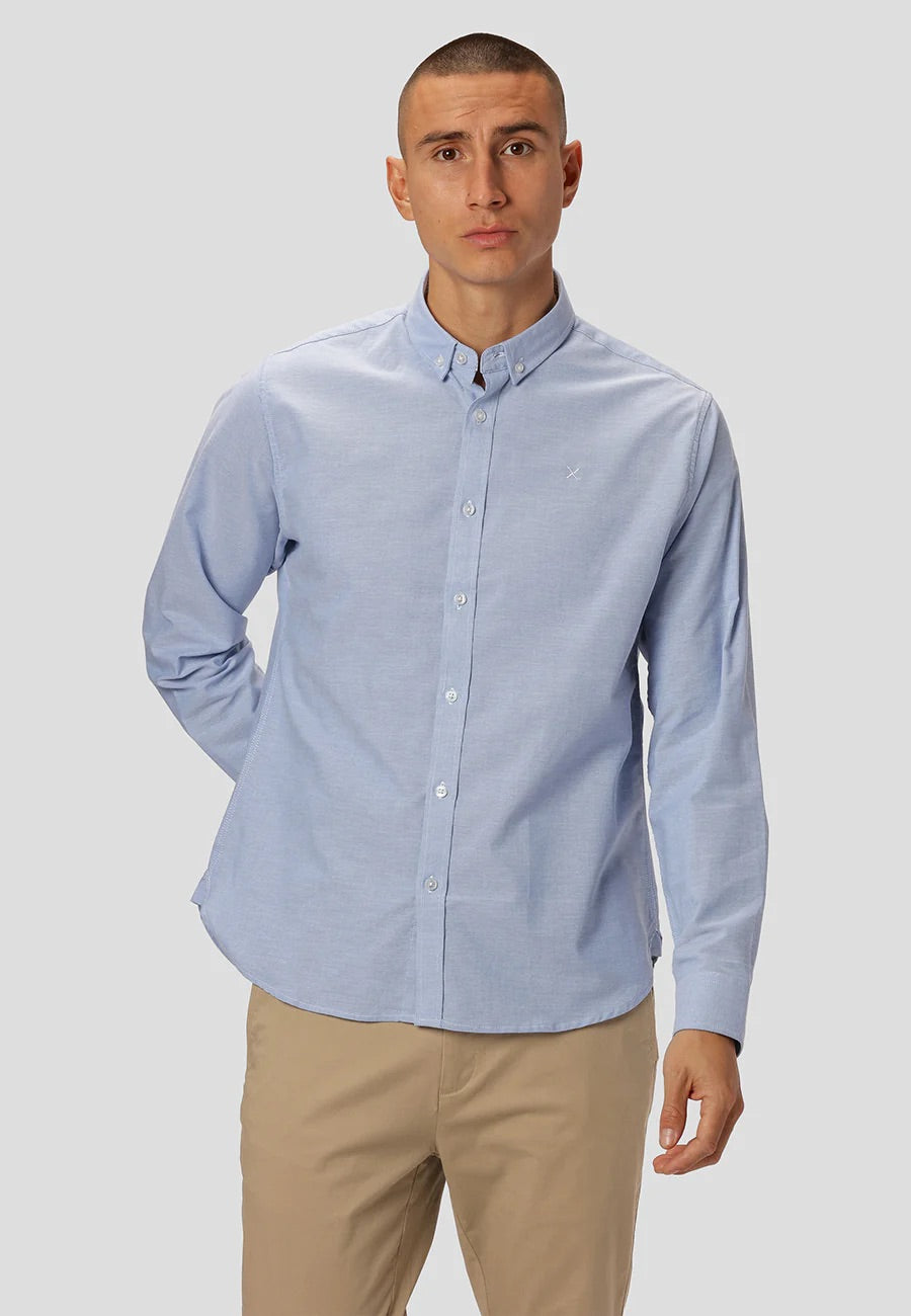 Oxford Stretch plain L/S Light Blue