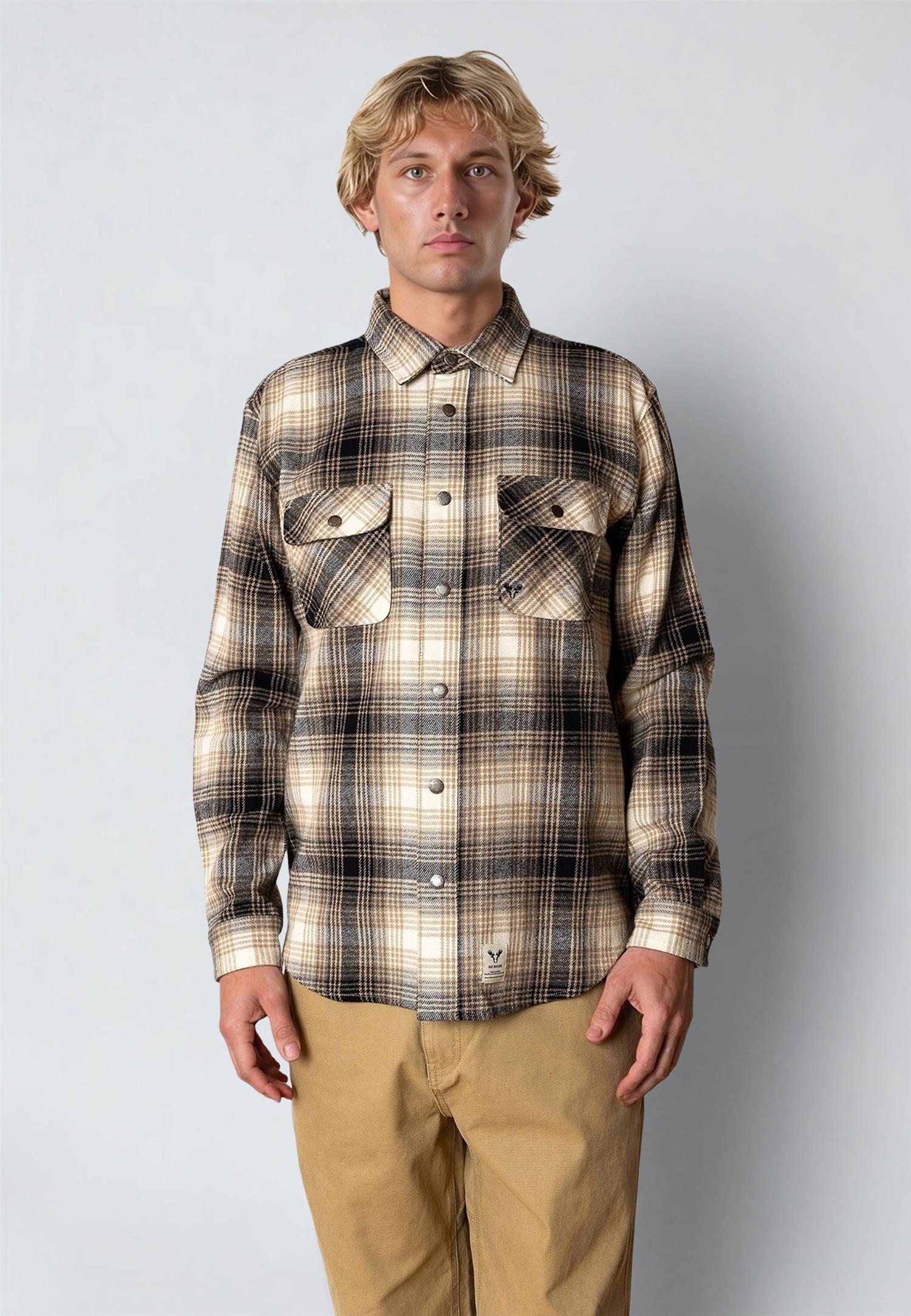 Adrian cotton check shirt Sand
