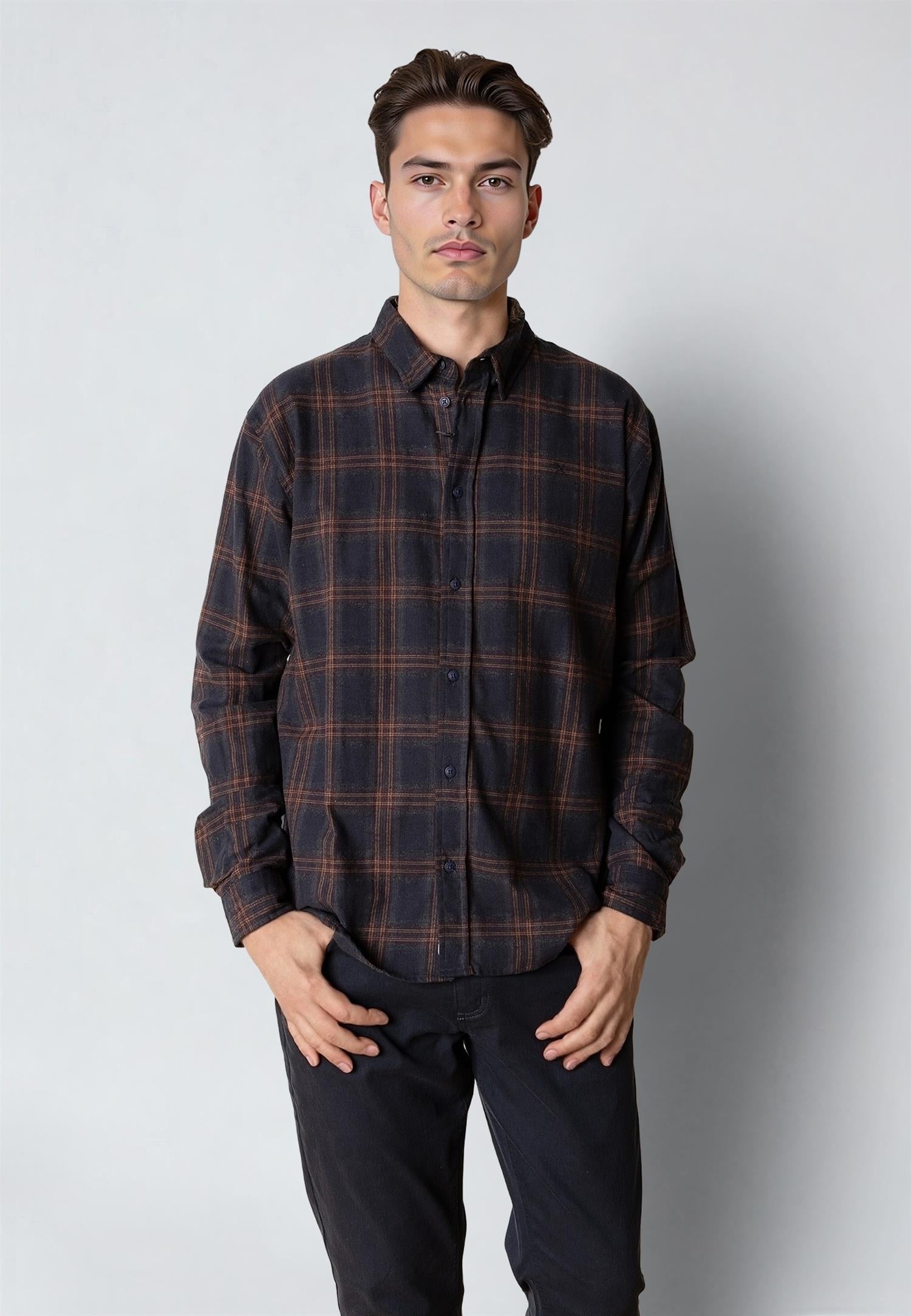 Dylan Checked Flannel Shirt Dark Navy 04
