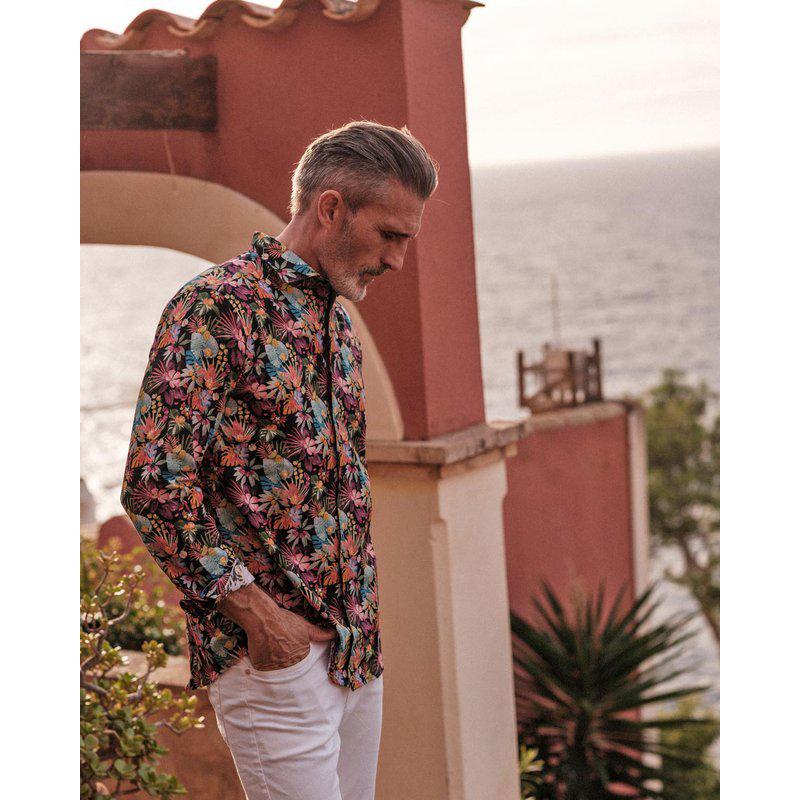 Floral Print Slim Fit Skjorte 301 Black Print