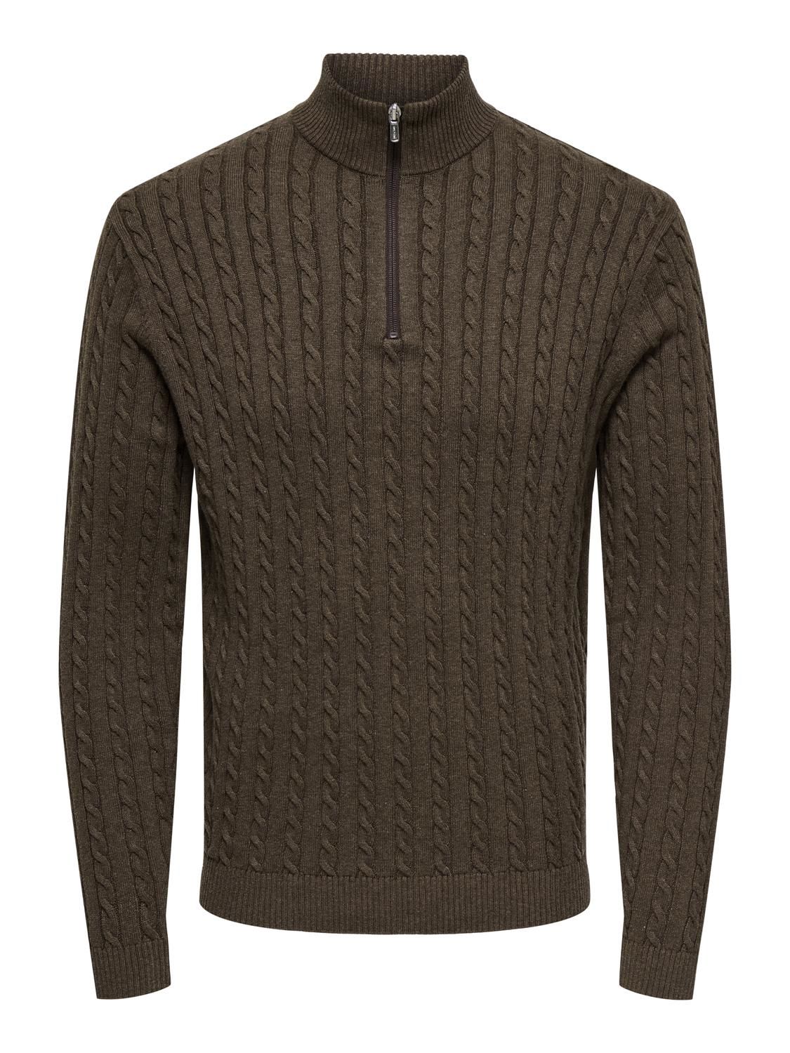 Onsloui Reg 12 Cabel Half Zip Knit Noos Coffee Bean Melange