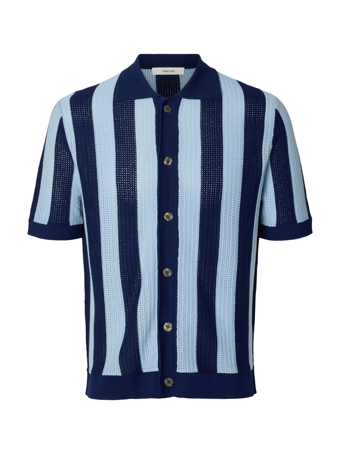 Slhshane Ss Open Struc Polo Cardigan Ocean Cavern Cashmere Blue