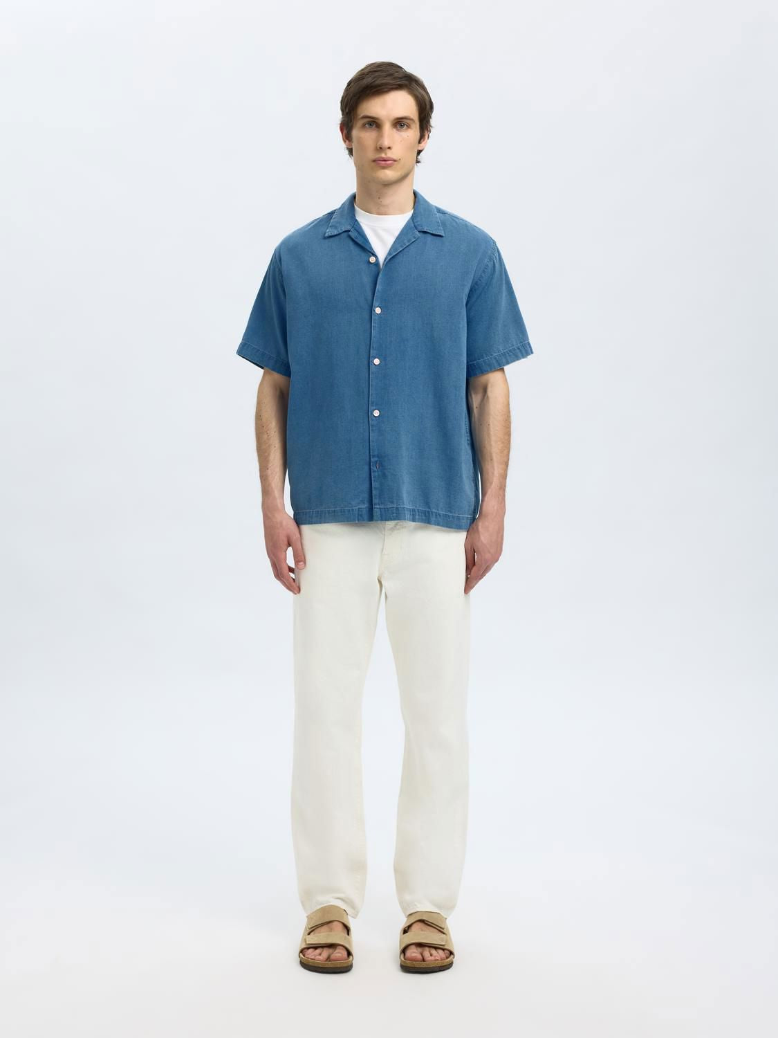 Slhrlxrick Denim Ss Shirt Medium Blue Denim