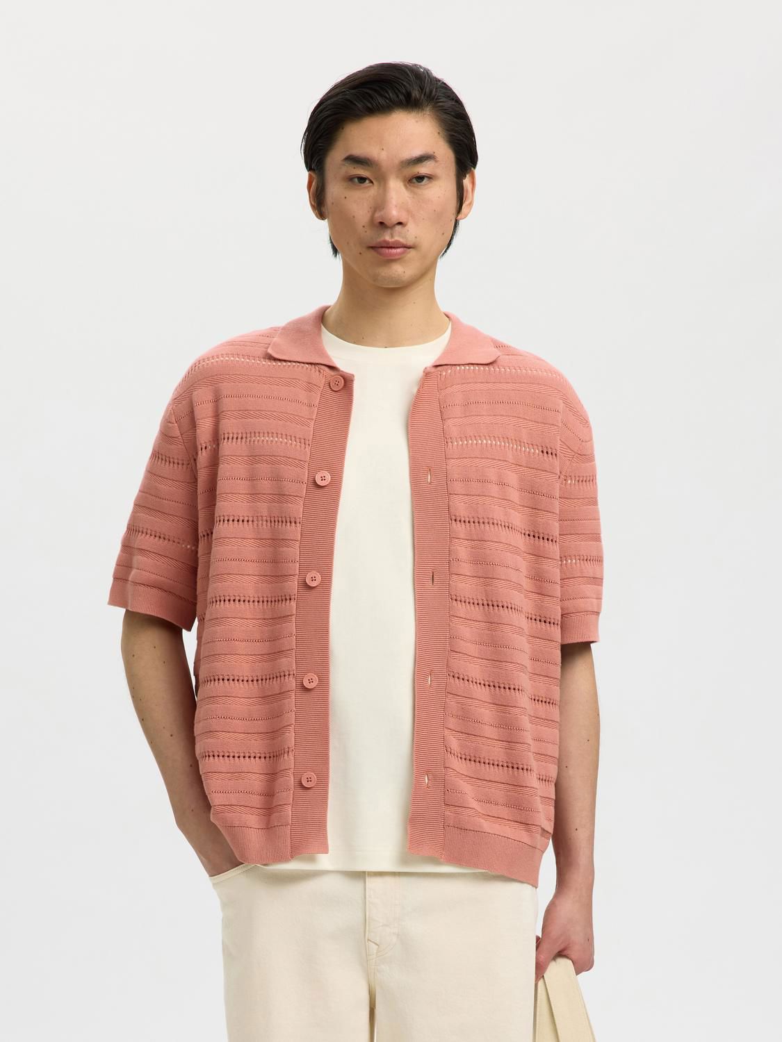 Slhpalle Ss Knit Polo Cardigan Rose Dawn