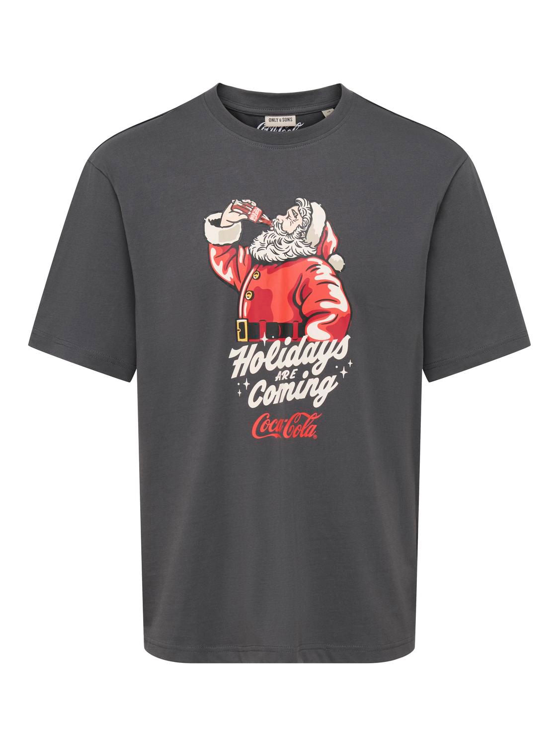Onschristmas Life Rlx Ss Lic Tee Grey Pinstripe Santa Drinking Cola