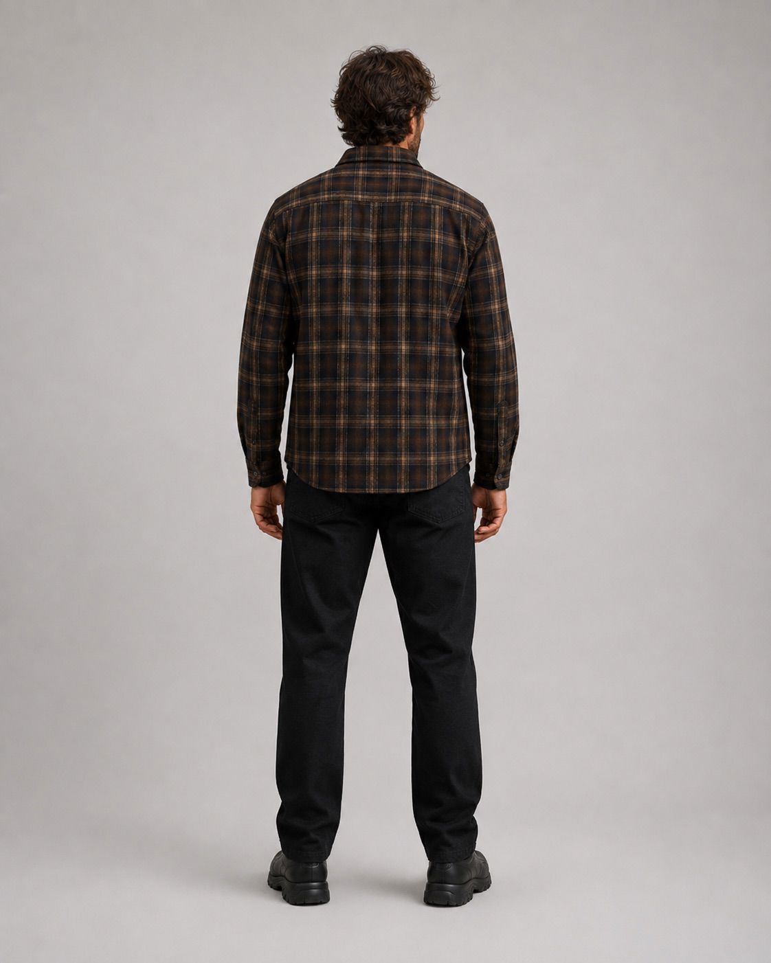 New Adrian Cotton Check Shirt Black/Ecru