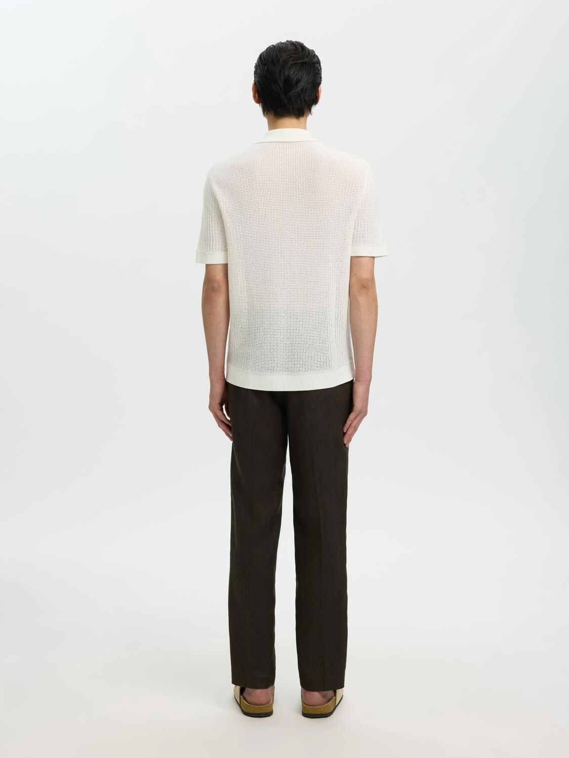 Slhshane Ss Open Struc Polo Cardigan Egret