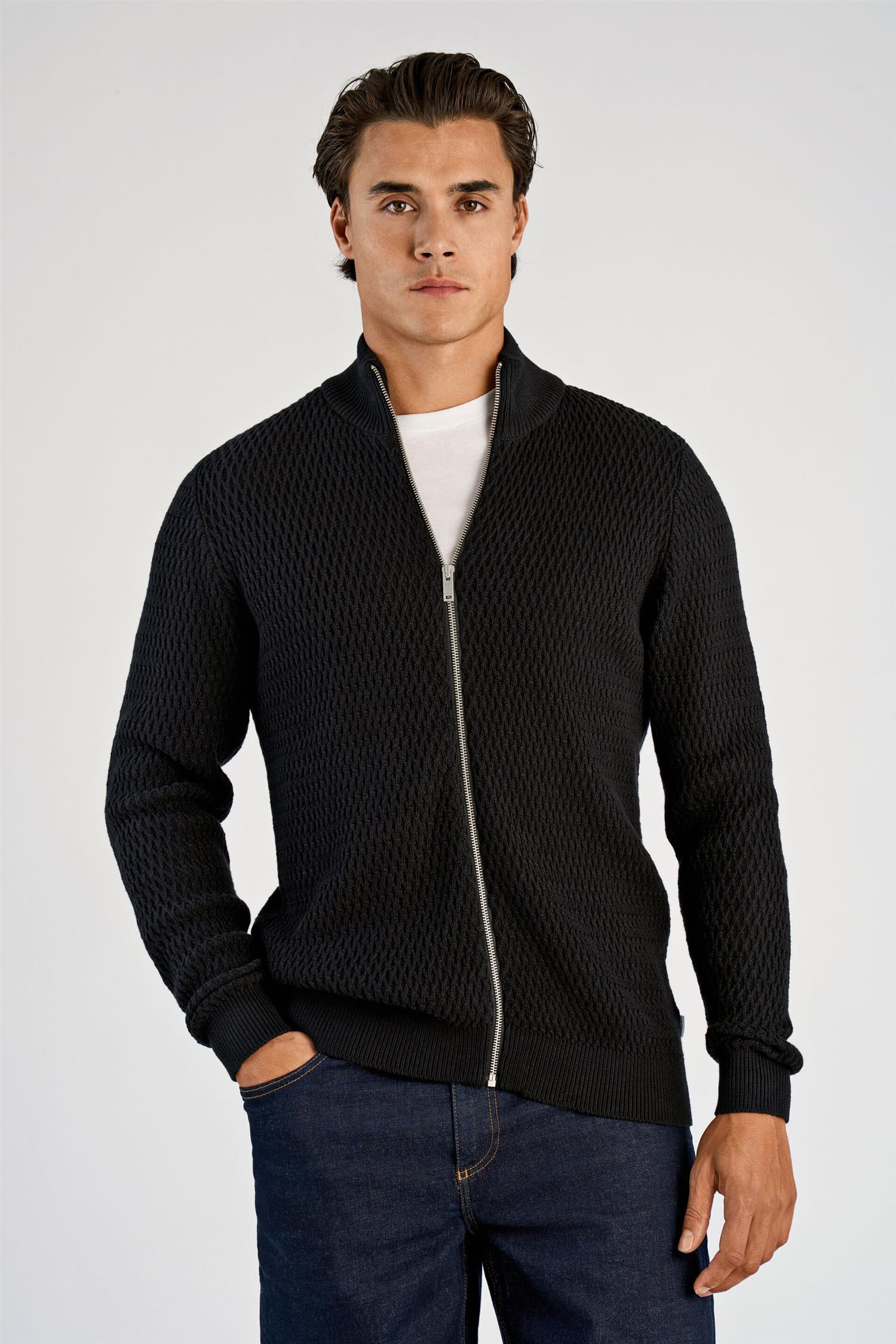 Structure zip cardigan Black