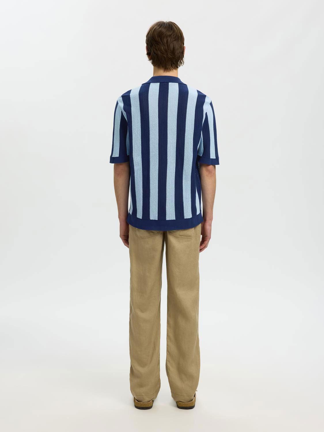 Slhshane Ss Open Struc Polo Cardigan Ocean Cavern Cashmere Blue