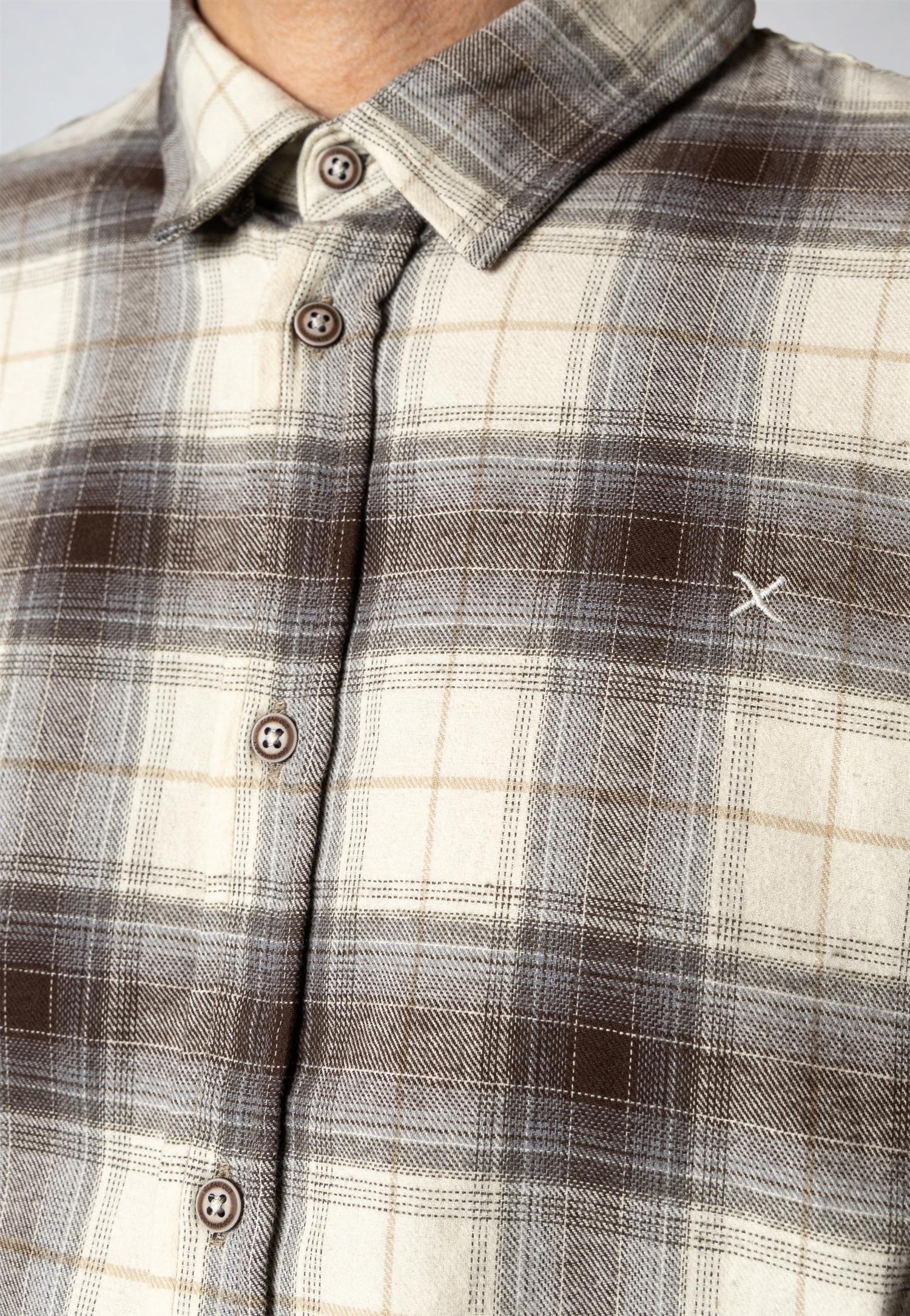 Dylan Checked Flannel Shirt Ecru/Brown 06