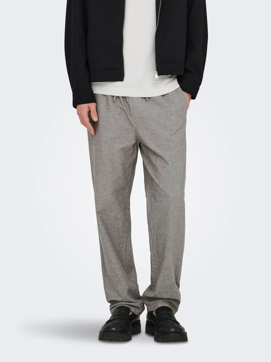 Onssinus Loose 0007 Cot Lin Pant Noos Bungee Cord Two Tone White