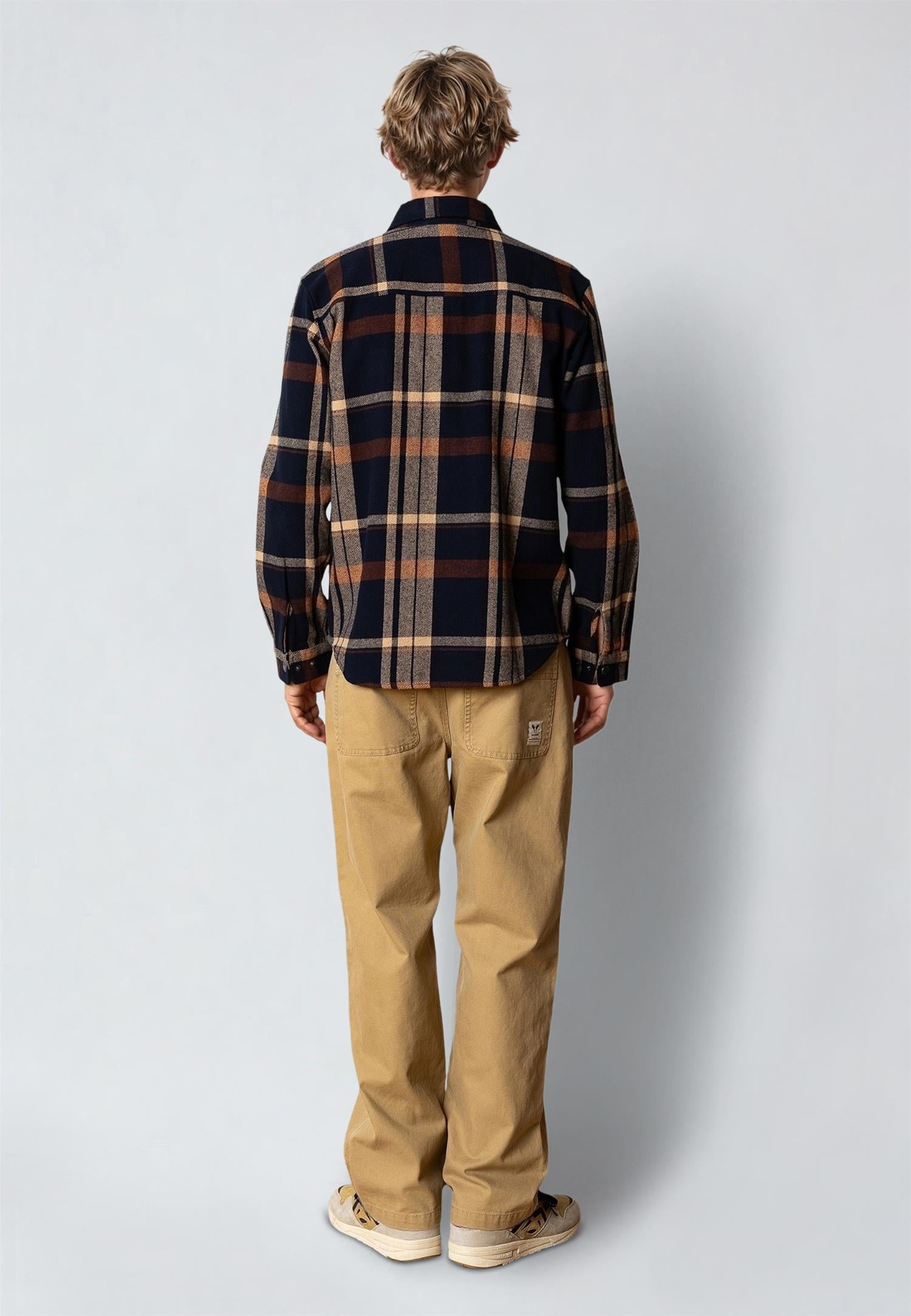 Adrian Cotton Check Shirt Dark Navy/Ecru