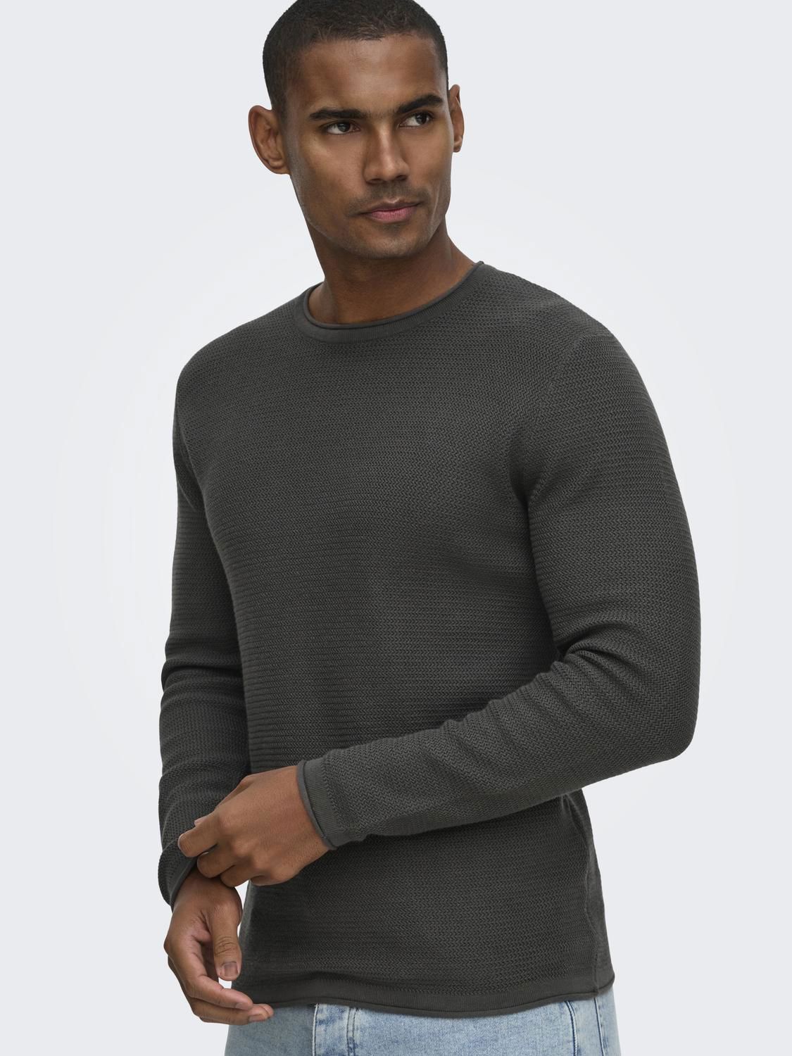 Onseric Reg 12 Struc Crew Knit Noos Grey Pinstripe