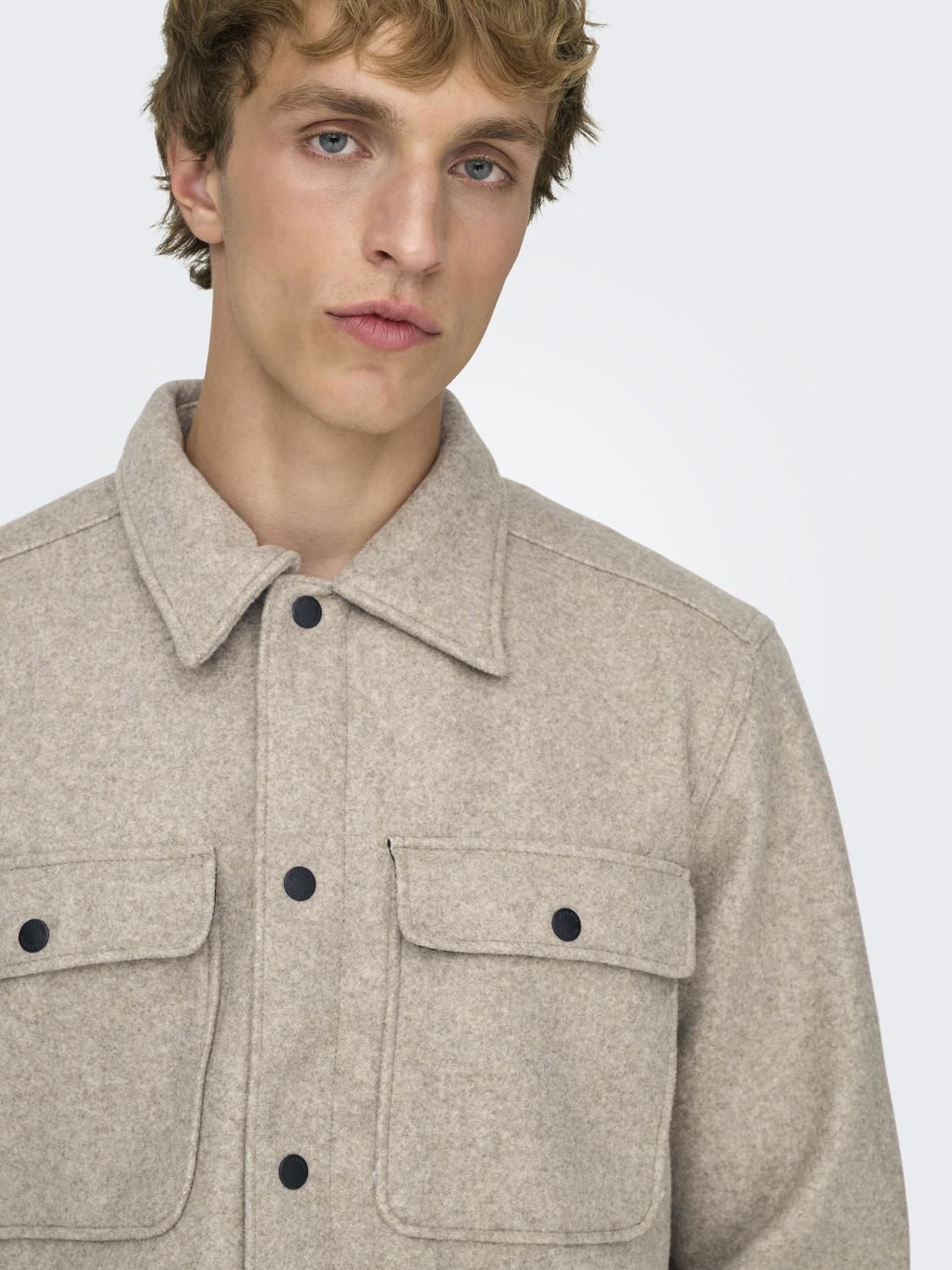 Onsash Ovr Woolen Look Pkt Ls Shirt Noos Chinchilla