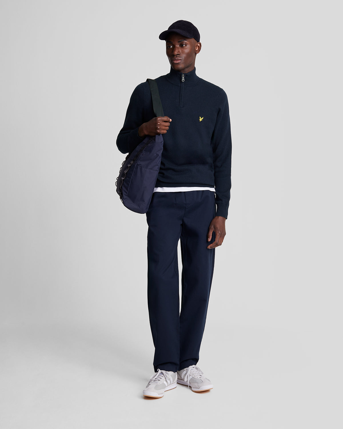 Cotton Merino Quarter Zip Jumper Dark Navy