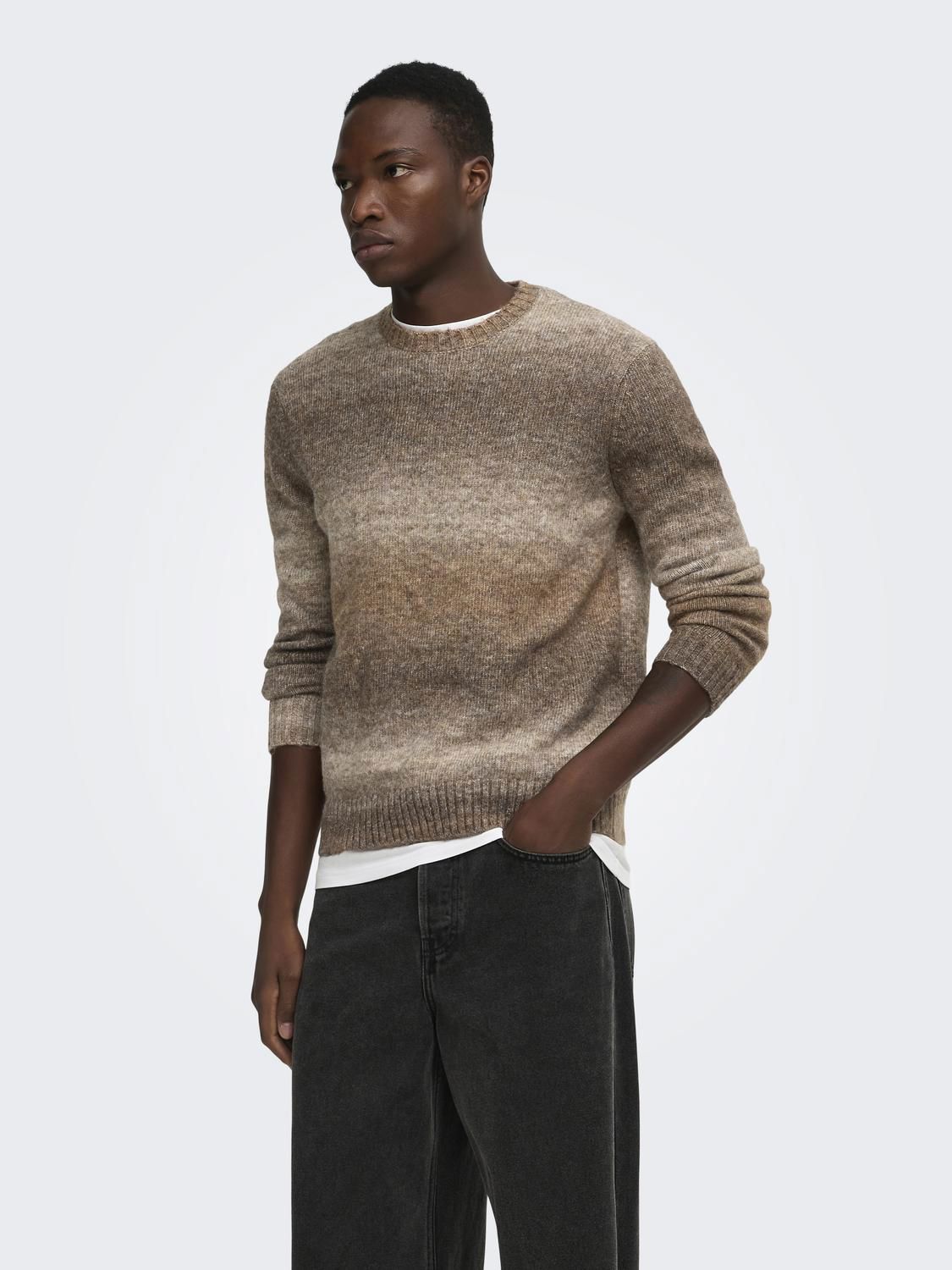 Onsmack Gradiant Reg Crew Knit Coffee Bean