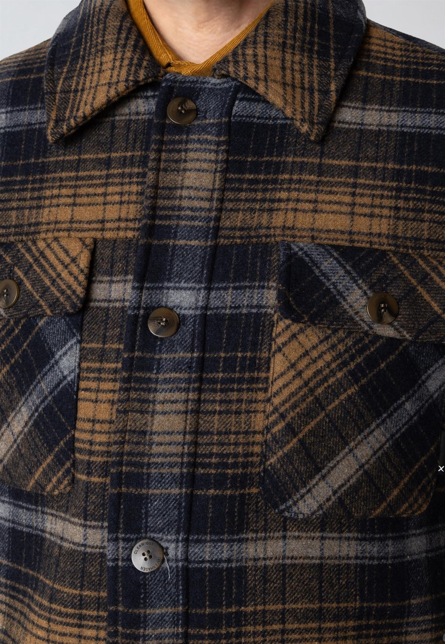 Luke check wool jacket Dark Navy