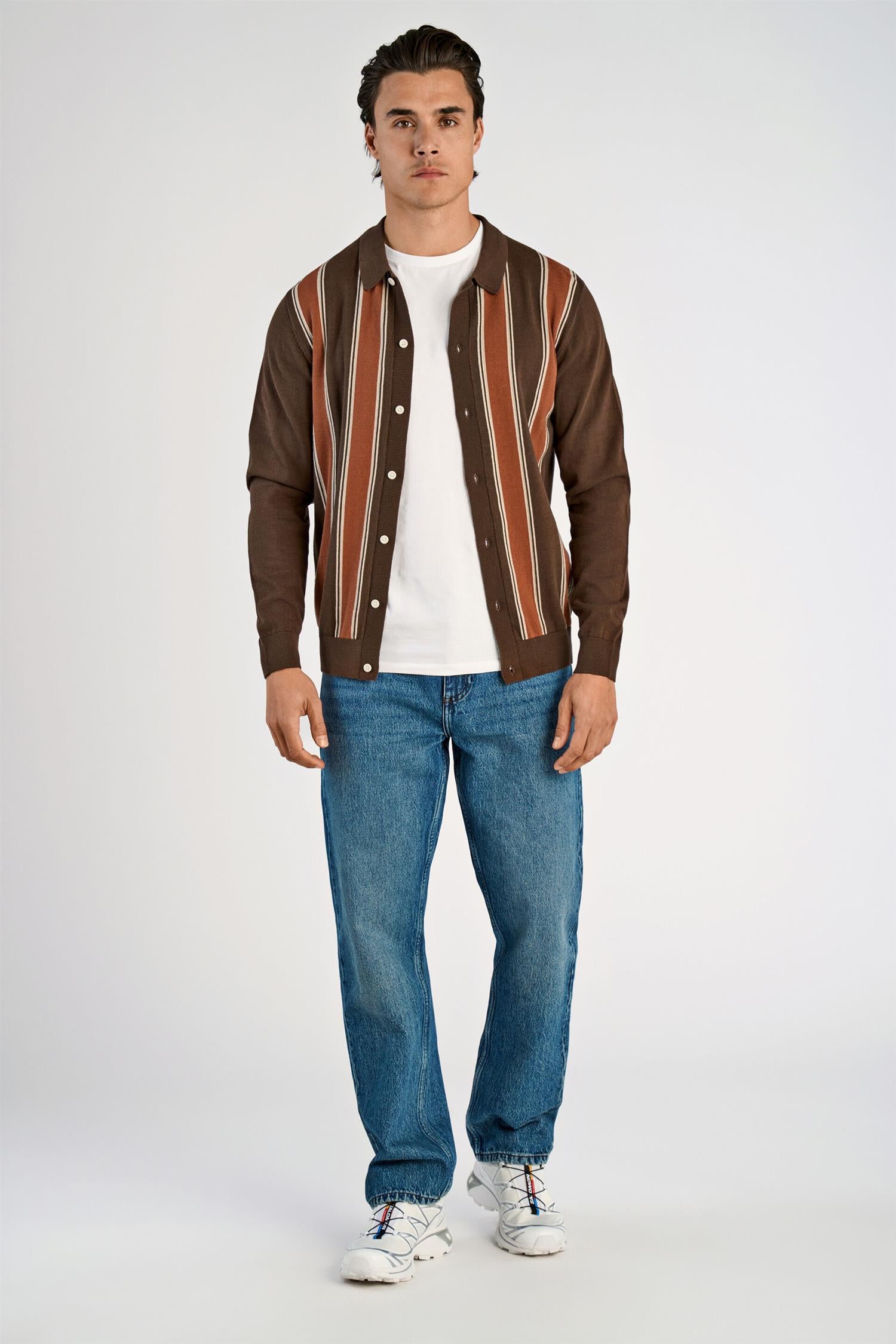 Knitted polo cardigan L/S Brown Copper