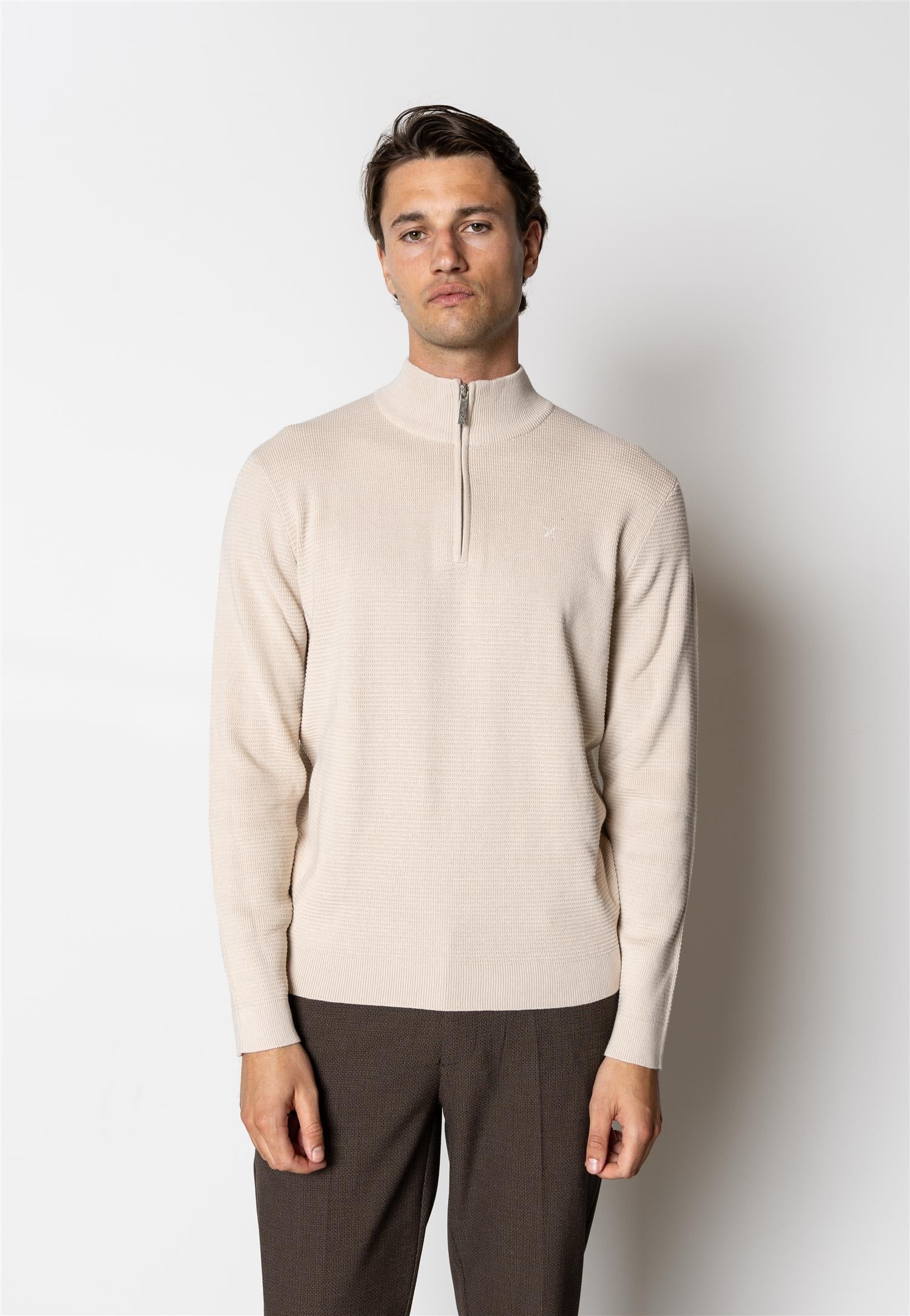 Oscar Half-Zip Knit Ecru Melange