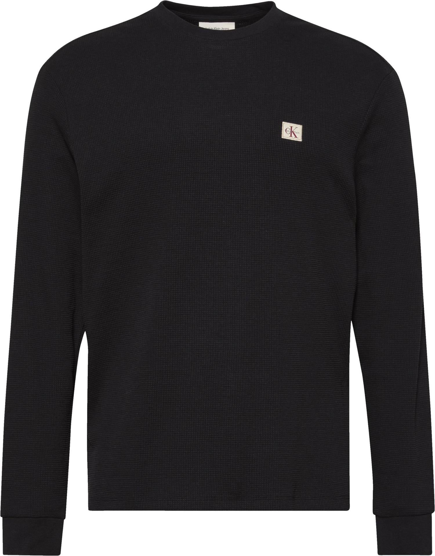 Ls Waffle Badge Crewnk Tee Black